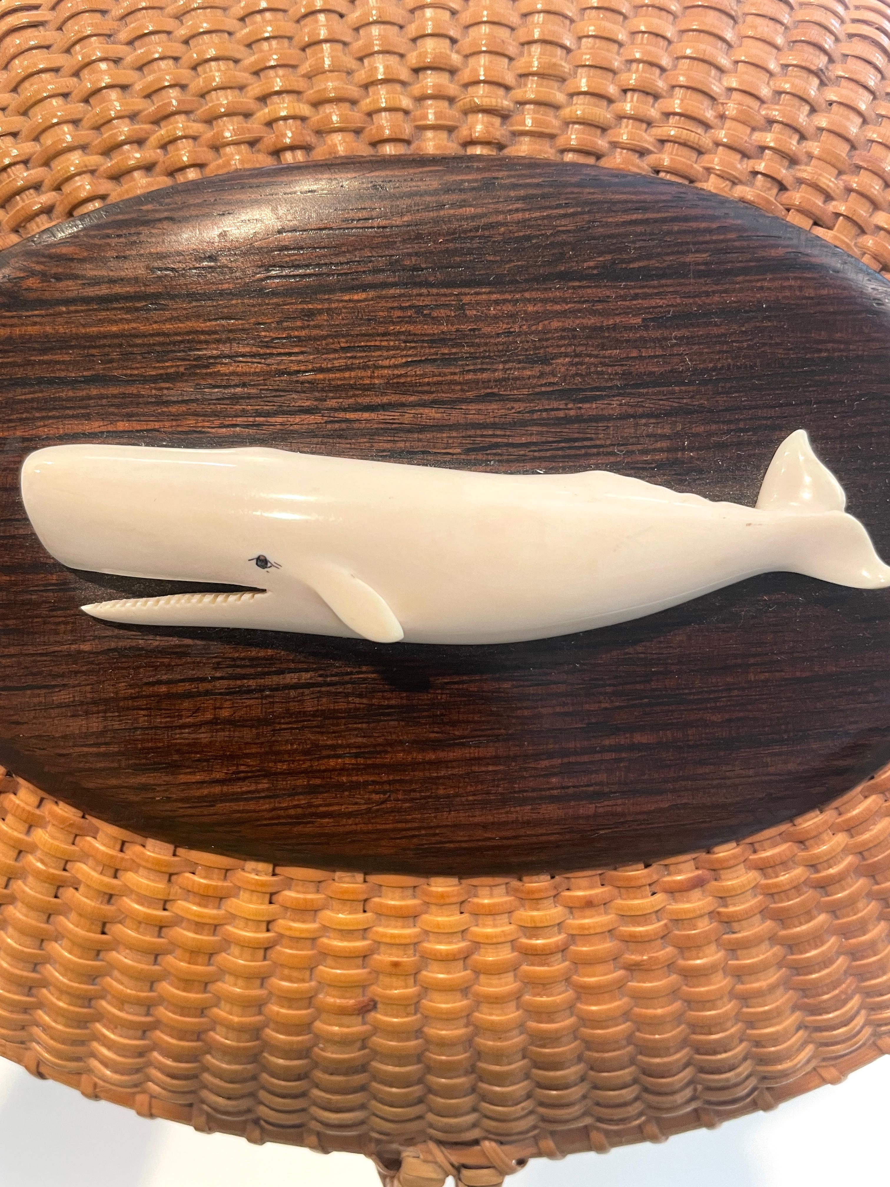 Nantucket Lighthouse Basket Purse by Reis, vintage 1972 w/ carved whale, signed 6