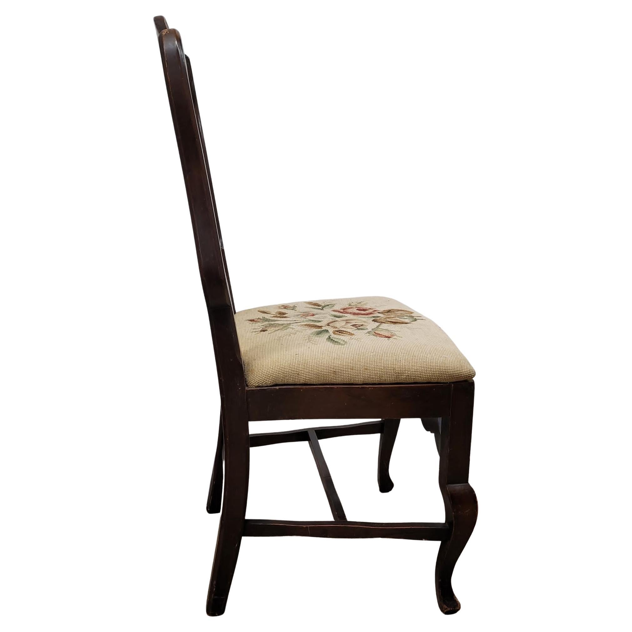 Mid-Century Modern Reischman Furniture Ladder Back Mahogany Needlepoint Upholstered Chair For Sale
