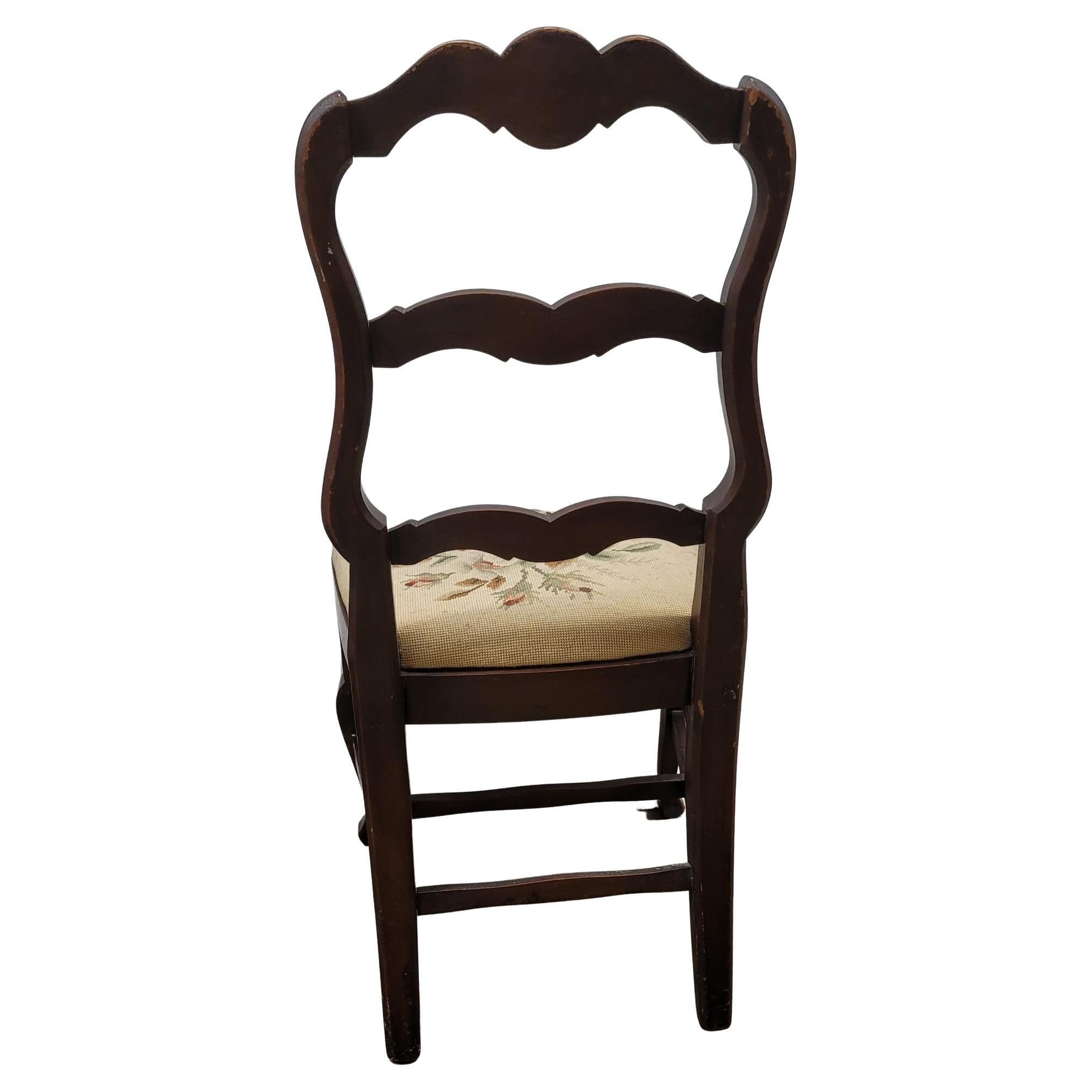 20th Century Reischman Furniture Ladder Back Mahogany Needlepoint Upholstered Chair For Sale