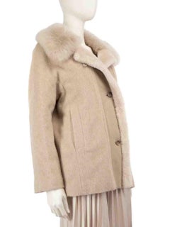 Reiss Beige Wool Shearling Trim Coat Size M