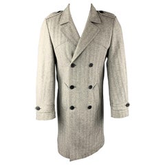 REISS Size S Gray Herringbone Wool Blend Double Breasted Epaulet Coat