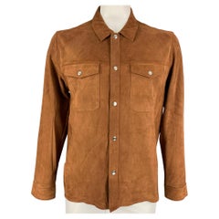 REISS Size XL Brown Leather Snaps Shirt Jacket