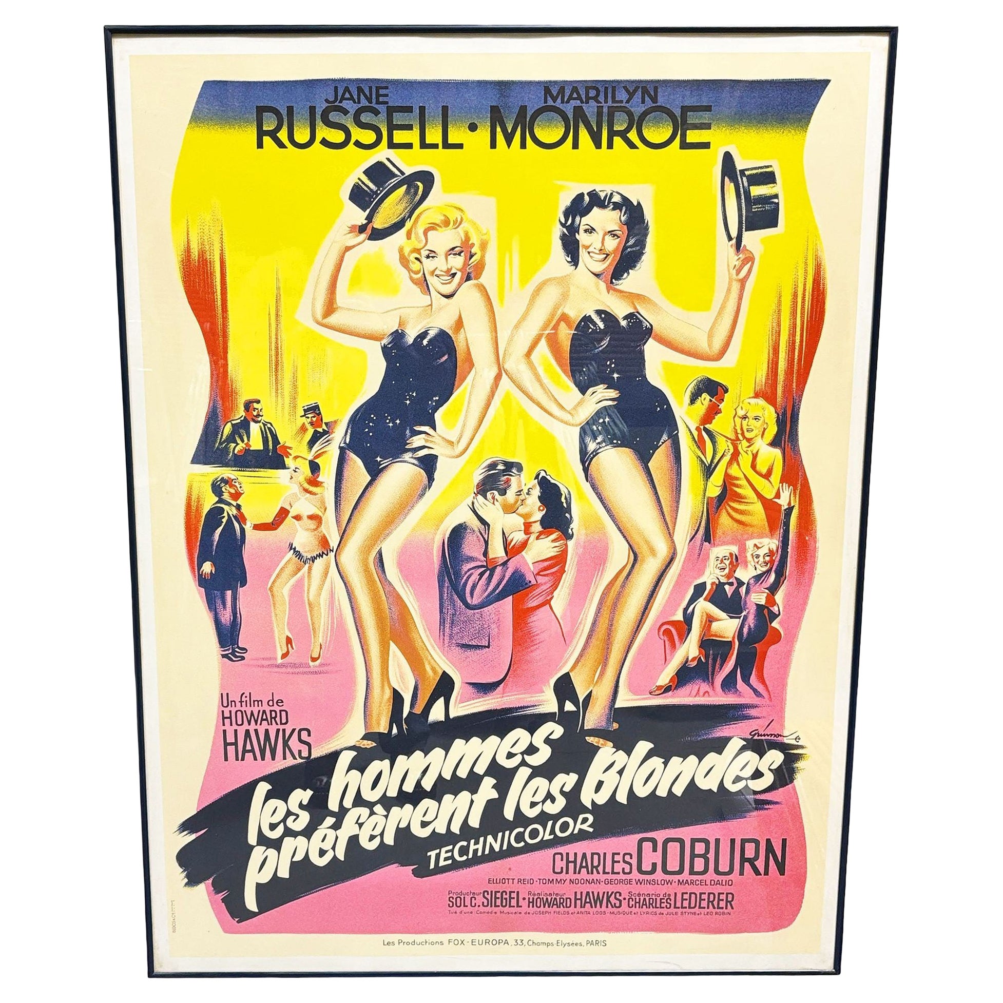 Reissue French 1953 "Gentlemen Prefer Blondes" Marilyn Monroe Framed Poster