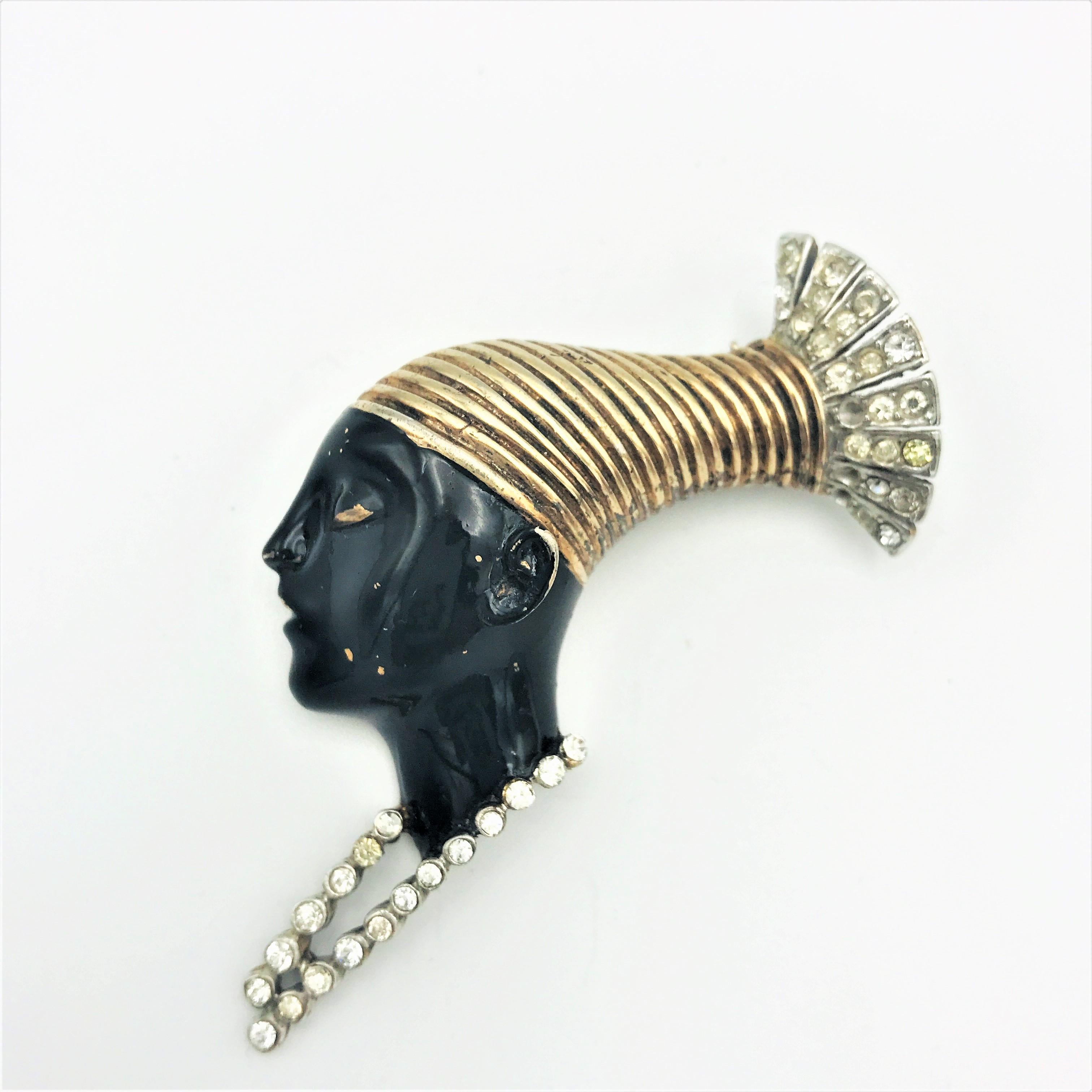 Reja 'Africana ' Nubian Head brooch, by S. Finkelstein sterling vermeil NY 1946  In Good Condition For Sale In Stuttgart, DE