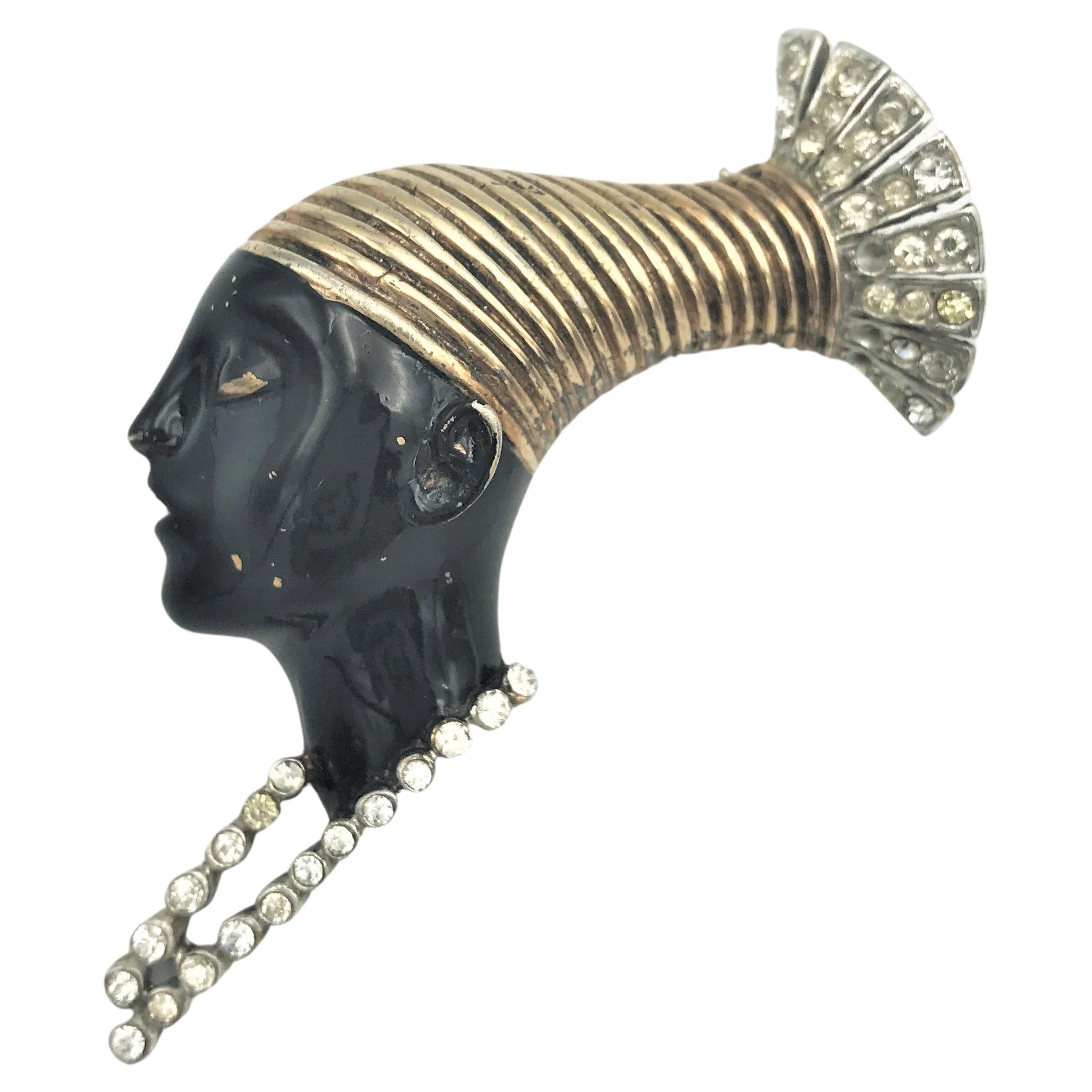 Reja 'Africana ' Nubian Head brooch, by S. Finkelstein sterling vermeil NY 1946  For Sale