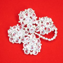 Reja Rhodium & Sterling Cut Crystal Four Leaf Clover Brooch, 1940s