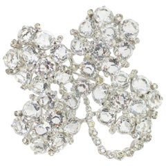 Reja Rhodium & Sterling Cut Crystal Four Leaf Clover Brooch, 1940s