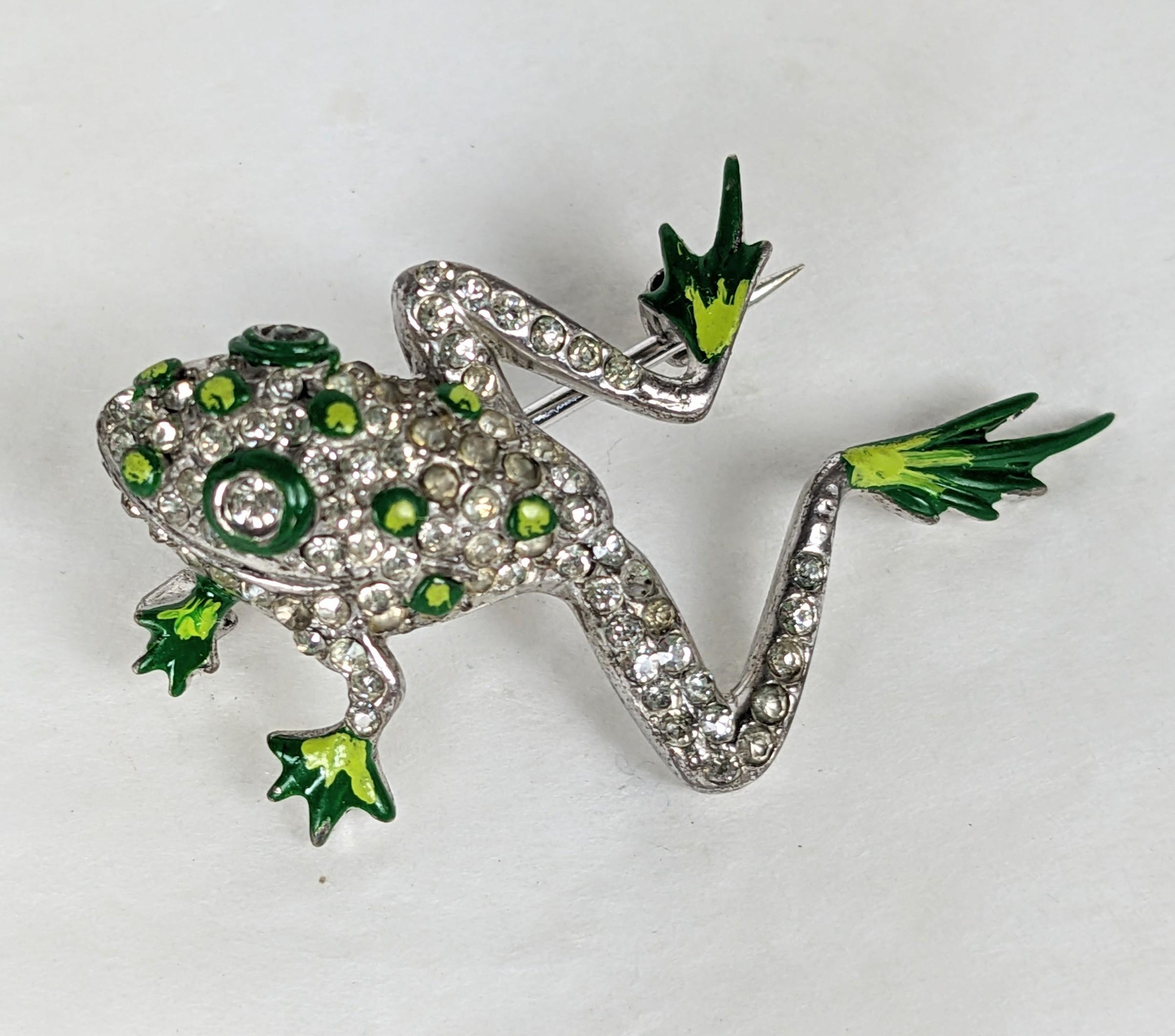 Charming, collectible Reja Sterling Art Deco Enamel Frog from the 1940's with original enamel. 1940's USA. 1.5