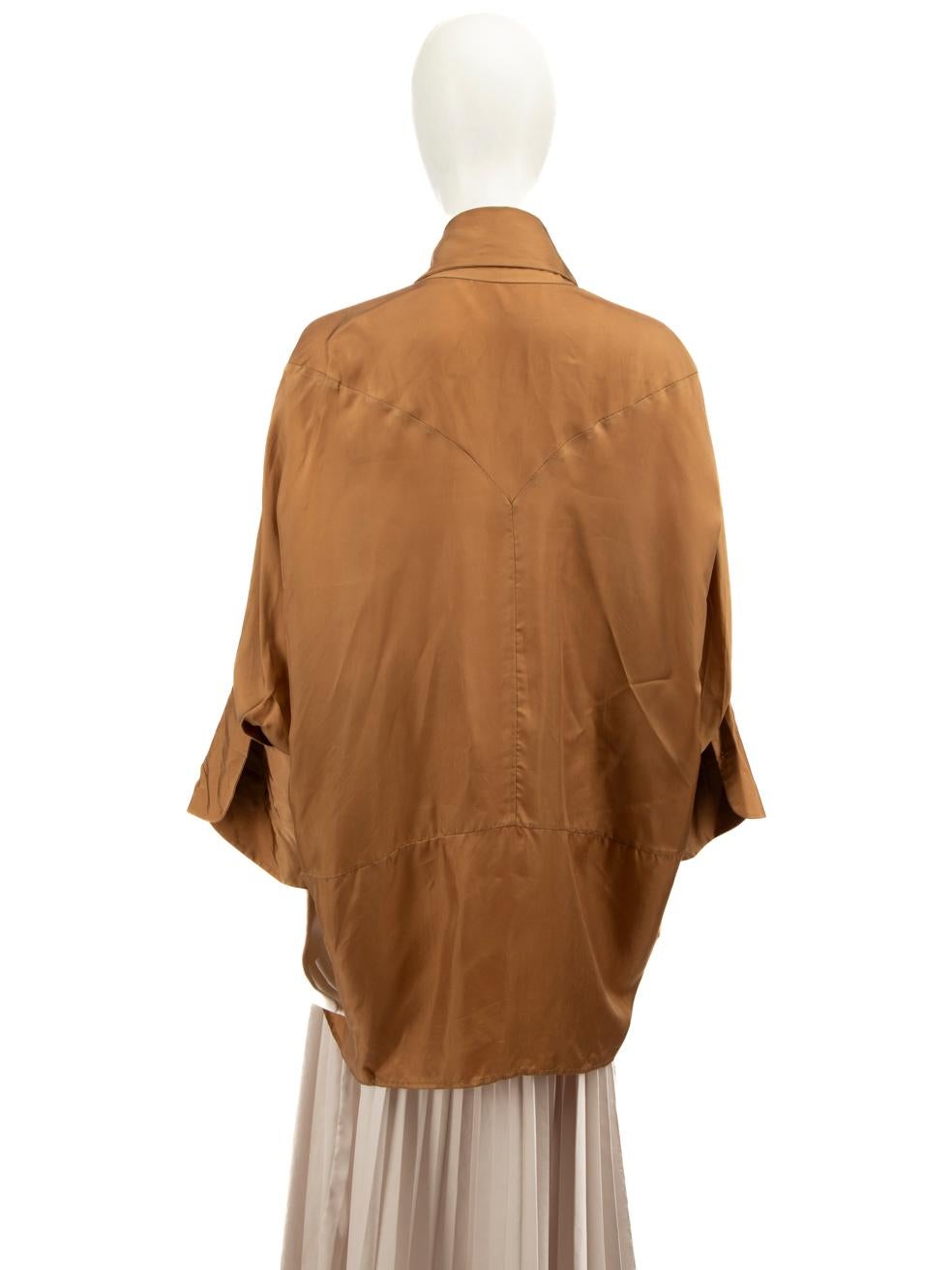 Rejina Pyo Brown Long Sleeve Neck Tie Shirt Size L In Good Condition In London, GB