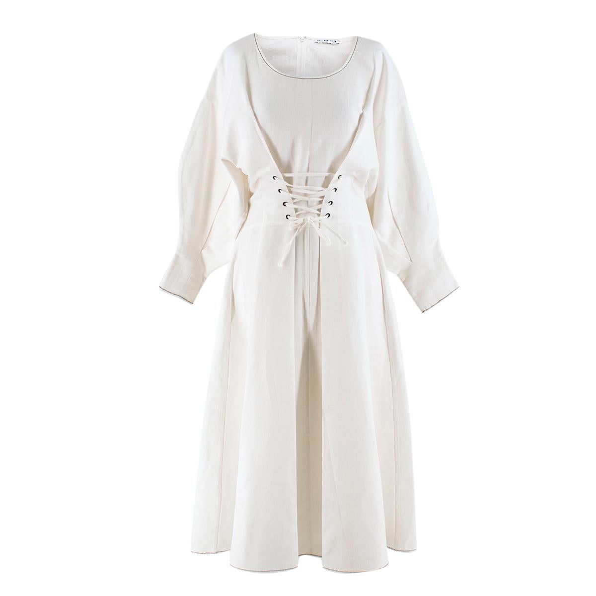 Rejina Pyo Irene White Linen & Cotton-Blend Dress UK 10