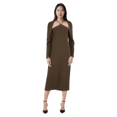 Rejina Pyo Khaki Wool Cut Out Midi Dress Size M