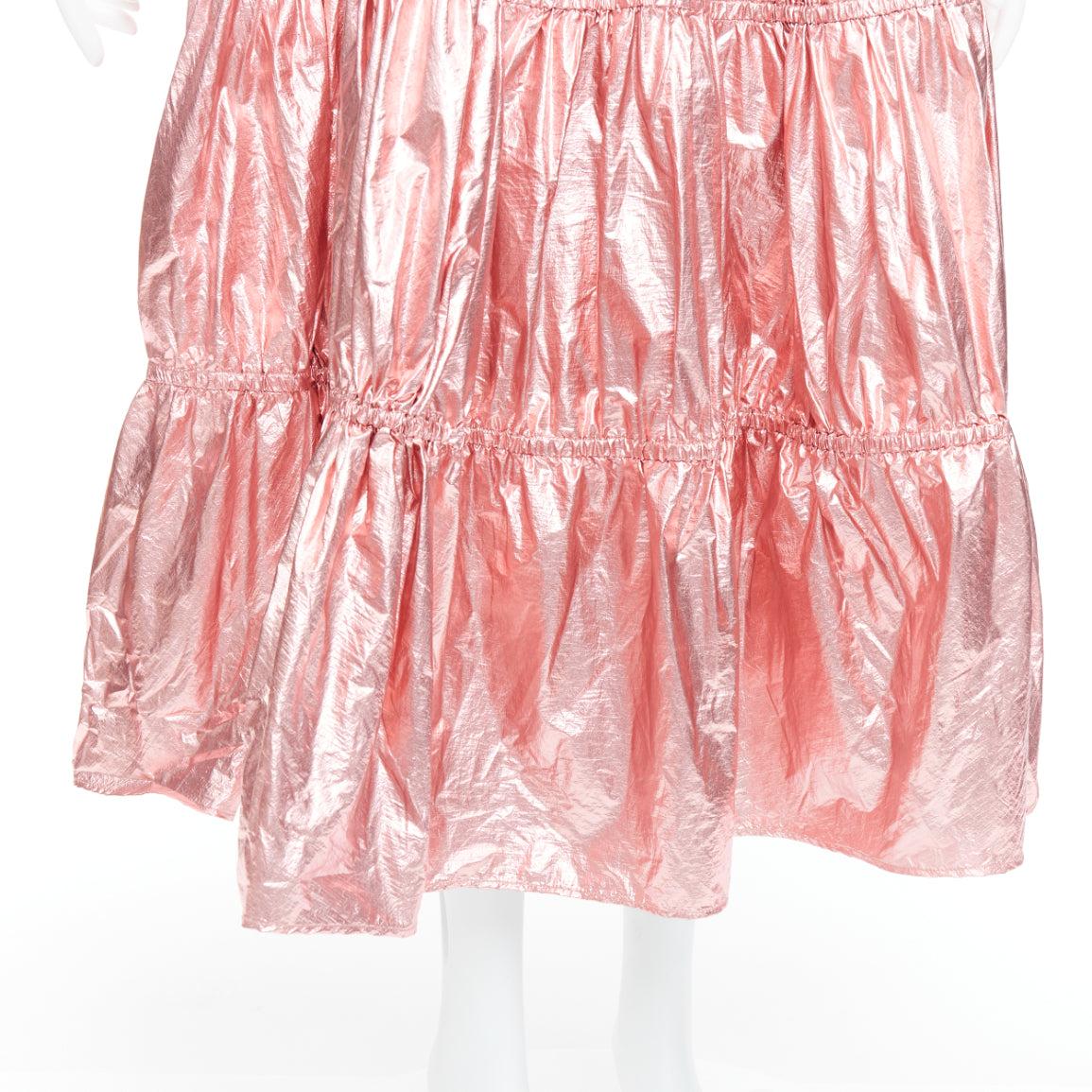 REJINA PYO metallic pink nylon high waist tiered A-line skirt UK6 XS For Sale 2
