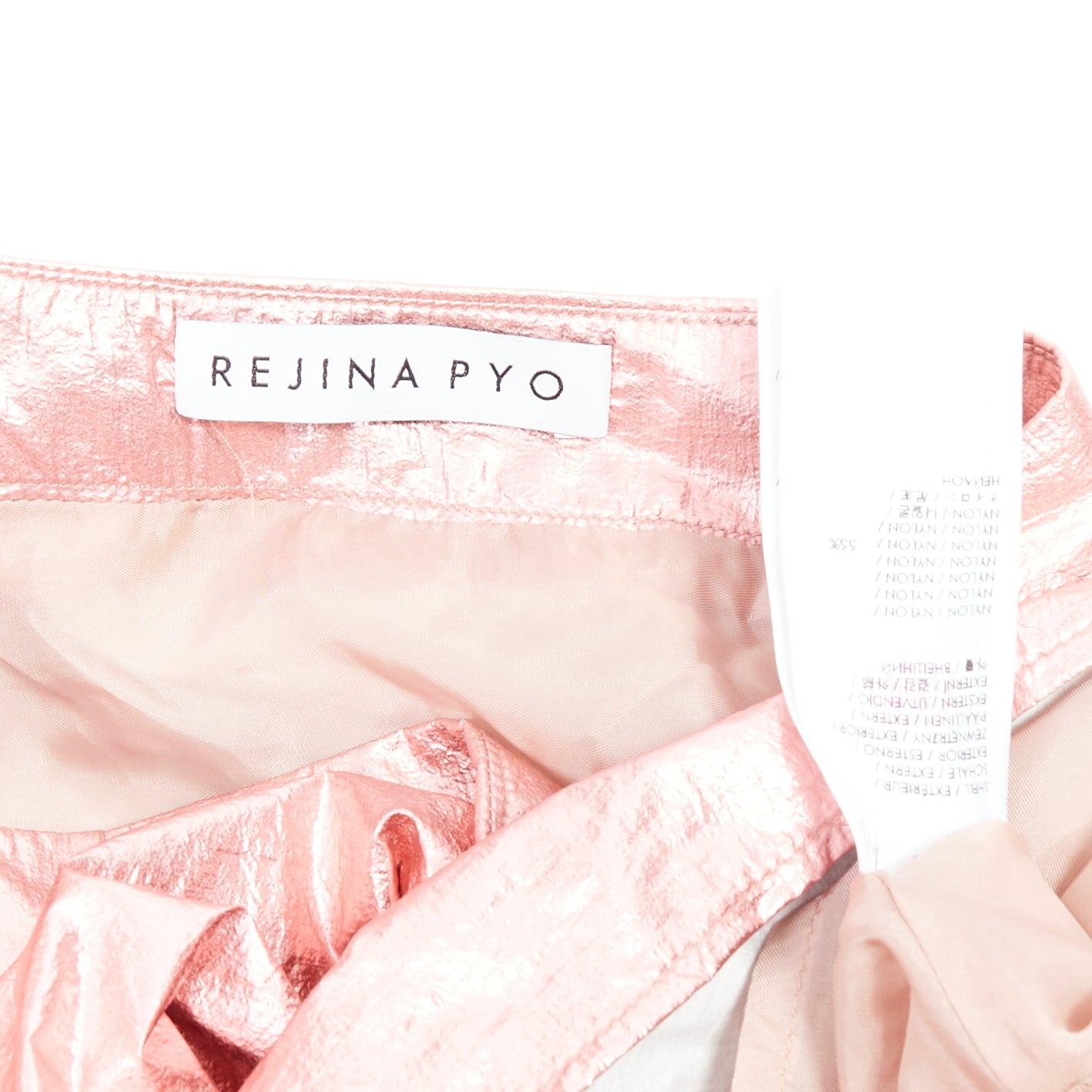 REJINA PYO metallic pink nylon high waist tiered A-line skirt UK6 XS For Sale 3