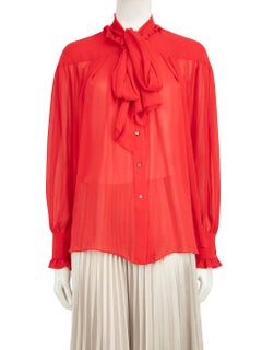Rejina Pyo Red Sheer Front-Tie Shirt Size XS