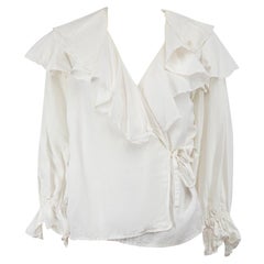 Rejina Pyo White Ruffle Detail Wrap Blouse Size S