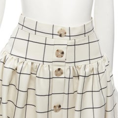 REJINA PYO wool silk cream black checkered dropped waist midi skirt UK6 XS
