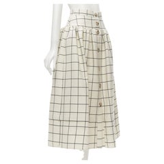 REJINA PYO wool silk cream black checkered dropped waist midi skirt UK6 XS