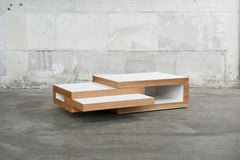 Expanding Rek Coffee Table (Oak Wood & white) by Reinier de Jong