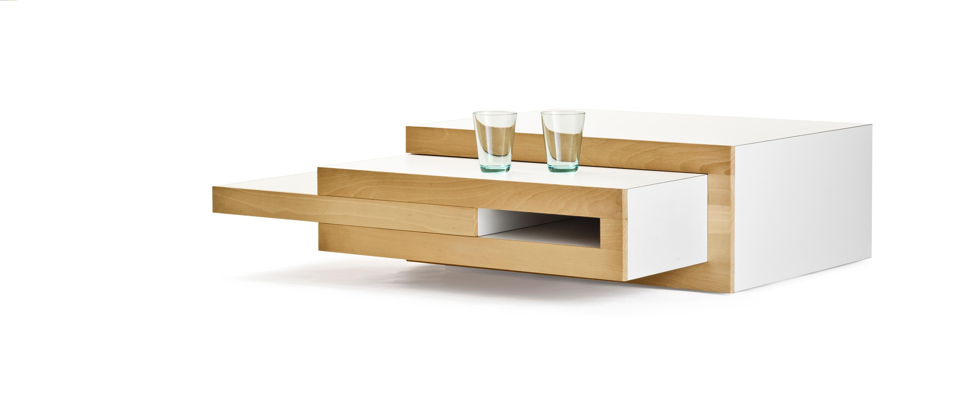 Contemporary Expanding Rek Coffee Table (Oak Wood & white) by Reinier de Jong For Sale