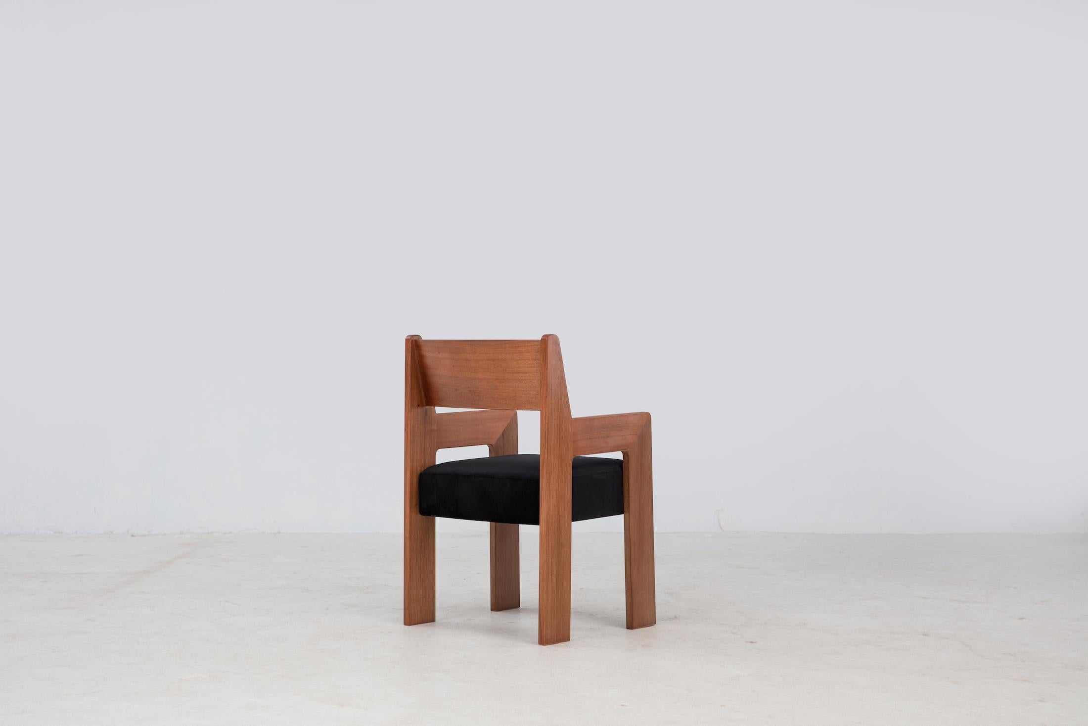Joinery Reka Armchair, Minimalist Velvet and Wood Dining Chair in Amber/Black For Sale