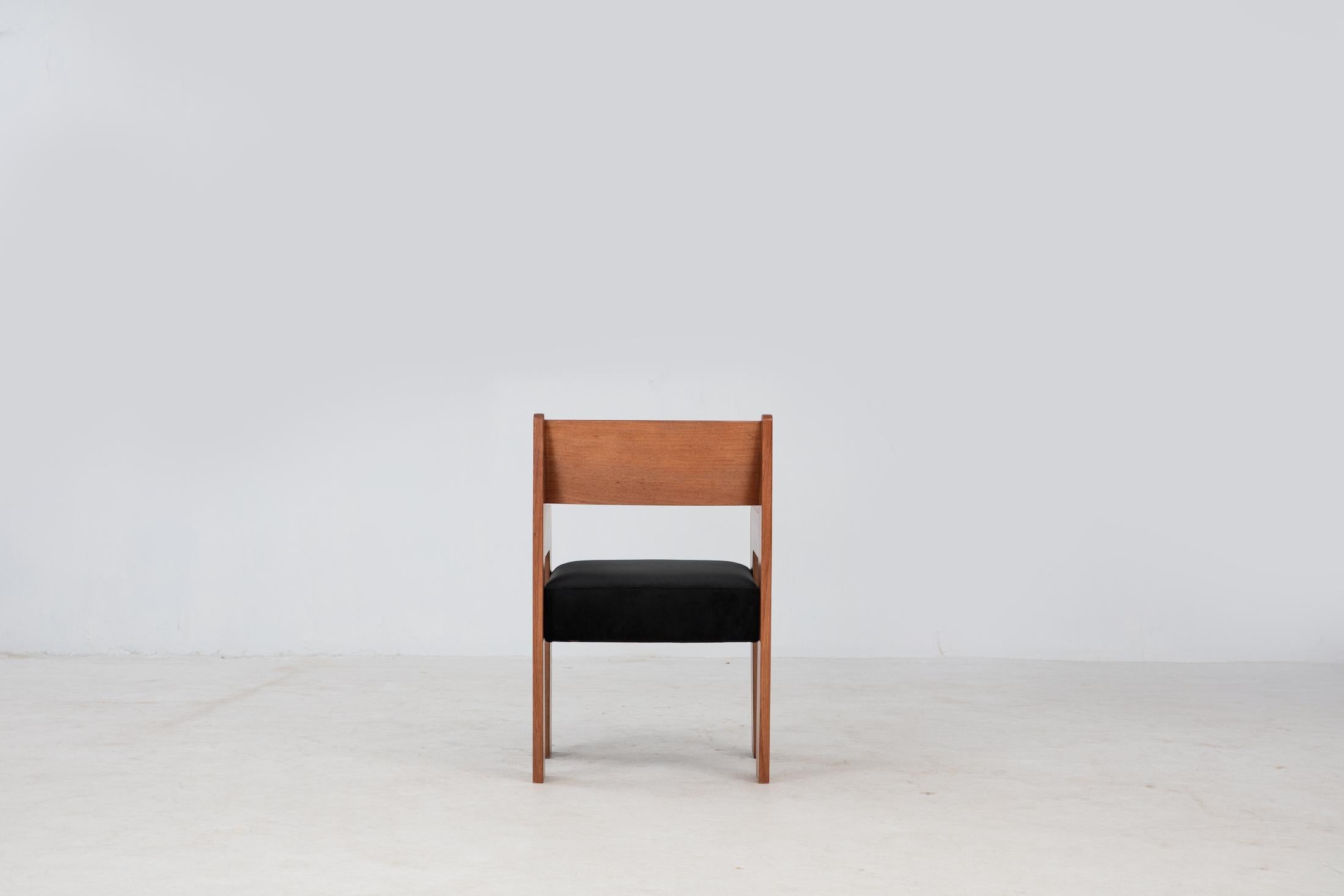 Reka Armchair, Minimalist Velvet and Wood Dining Chair in Amber/Black In New Condition For Sale In San Jose, CA