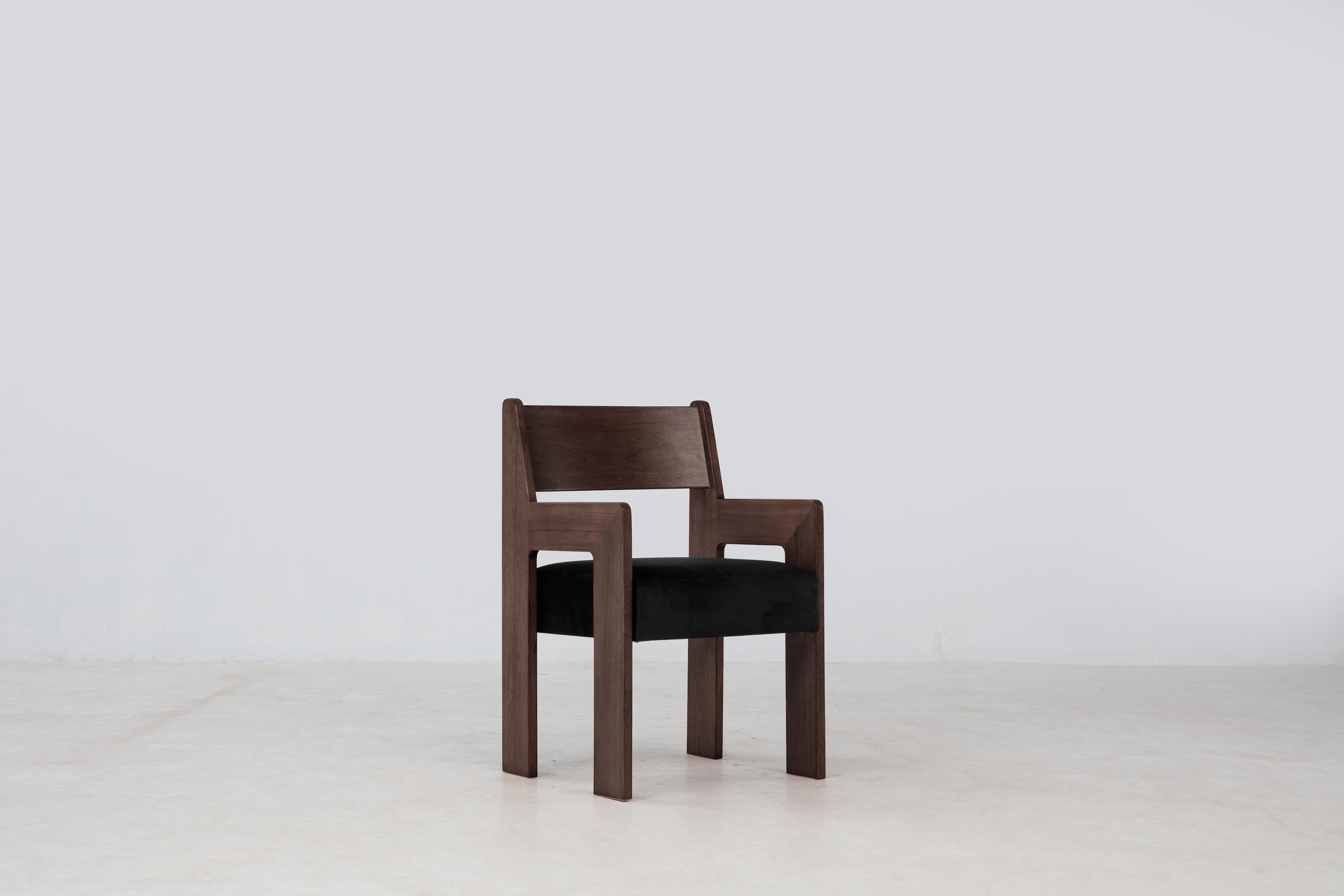 Reka Armchair, Minimalist Velvet and Wood Dining Chair For Sale 2