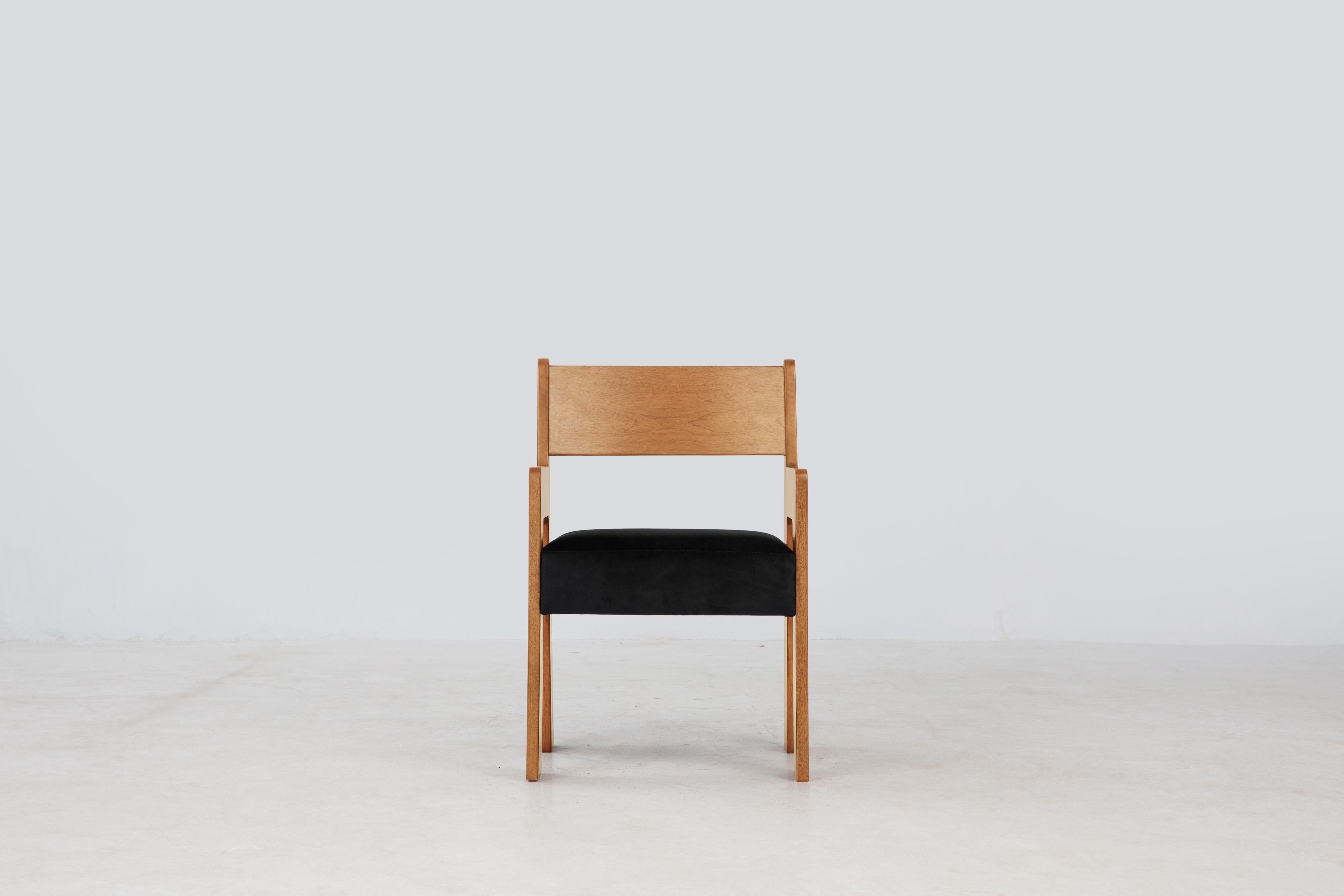 Reka Armchair, Minimalist Velvet and Wood Dining Chair For Sale 6