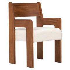 Reka Armchair, Minimalist Velvet and Wood Dining Chair in Amber/Cream Bouclé