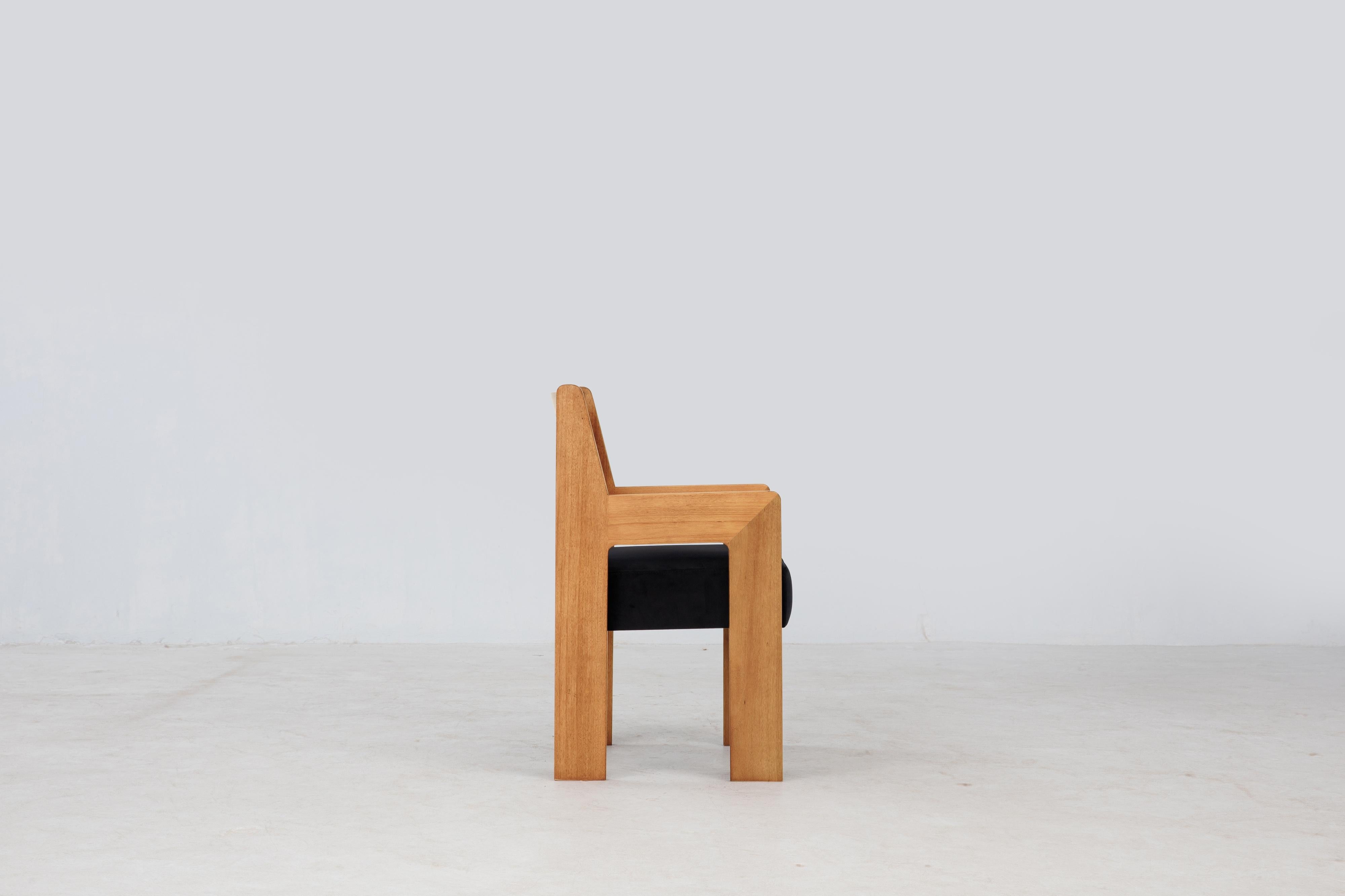 Asian Reka Armchair, Minimalist Velvet and Wood Dining Chair in Clay/Black For Sale