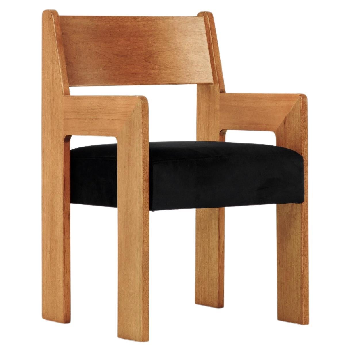 Reka Armchair, Minimalist Velvet and Wood Dining Chair in Clay/Black For Sale