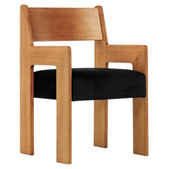 Reka Armchair, Minimalist Velvet and Wood Dining Chair in Clay/Black