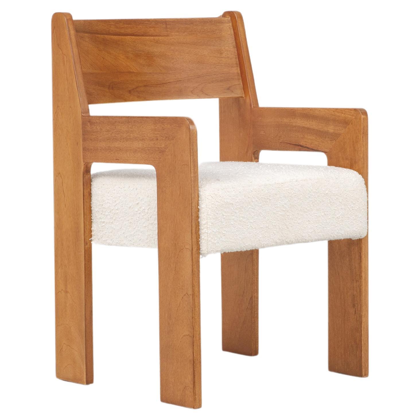 Reka Armchair, Minimalist Velvet and Wood Dining Chair in Clay/Cream Bouclé
