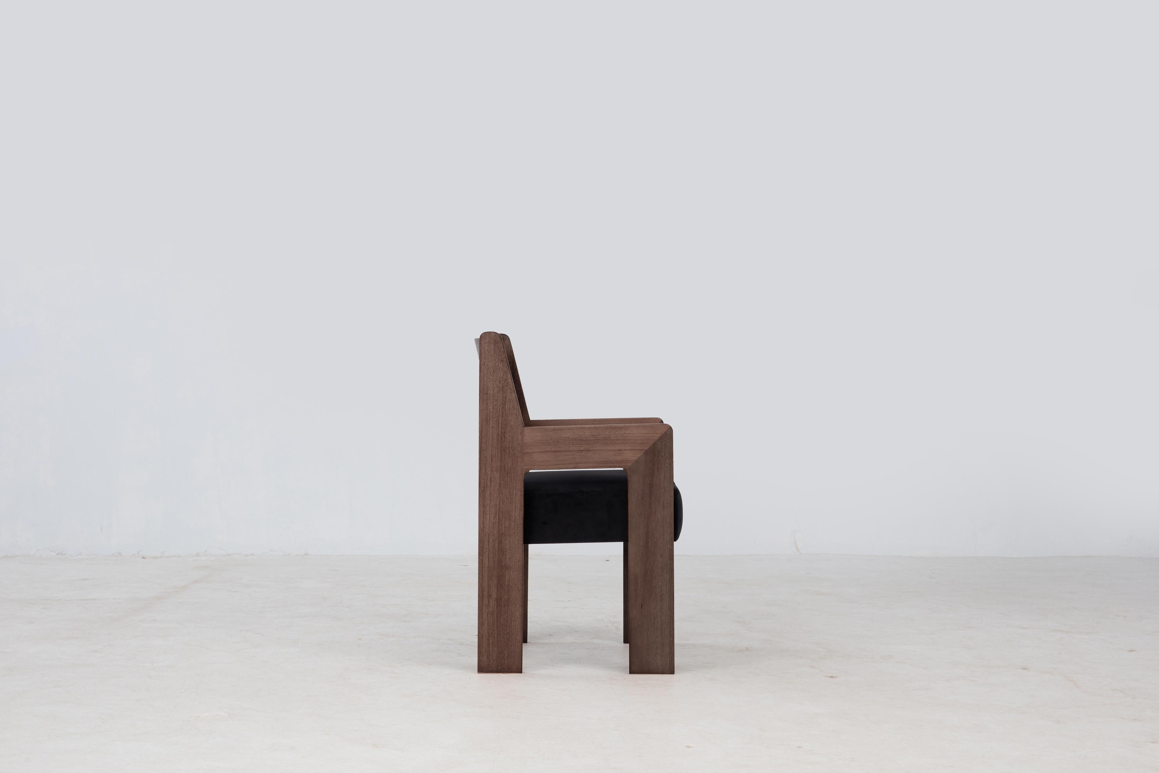 Asian Reka Armchair, Minimalist Velvet and Wood Dining Chair in Cocoa/Black For Sale
