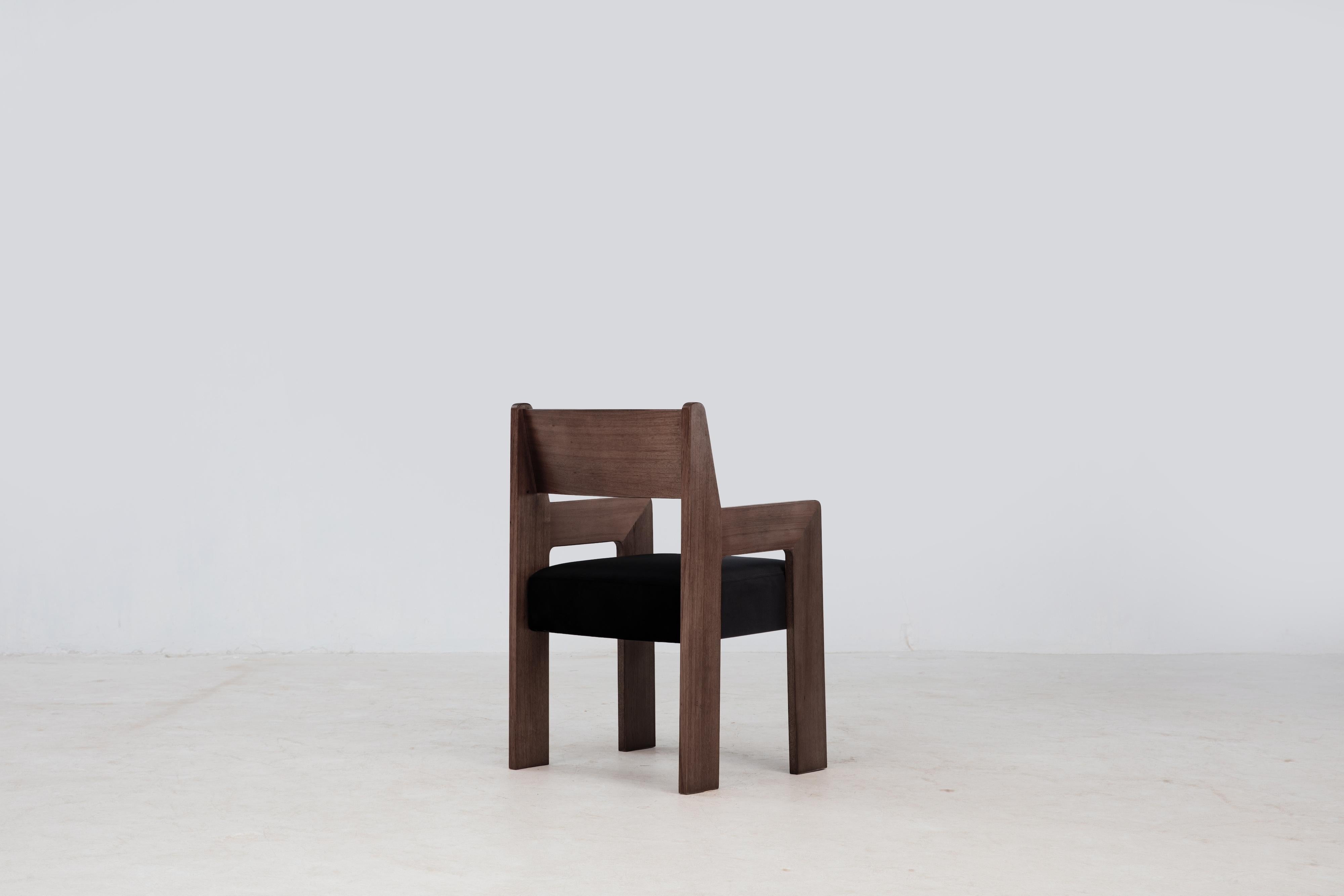 Joinery Reka Armchair, Minimalist Velvet and Wood Dining Chair in Cocoa/Black For Sale