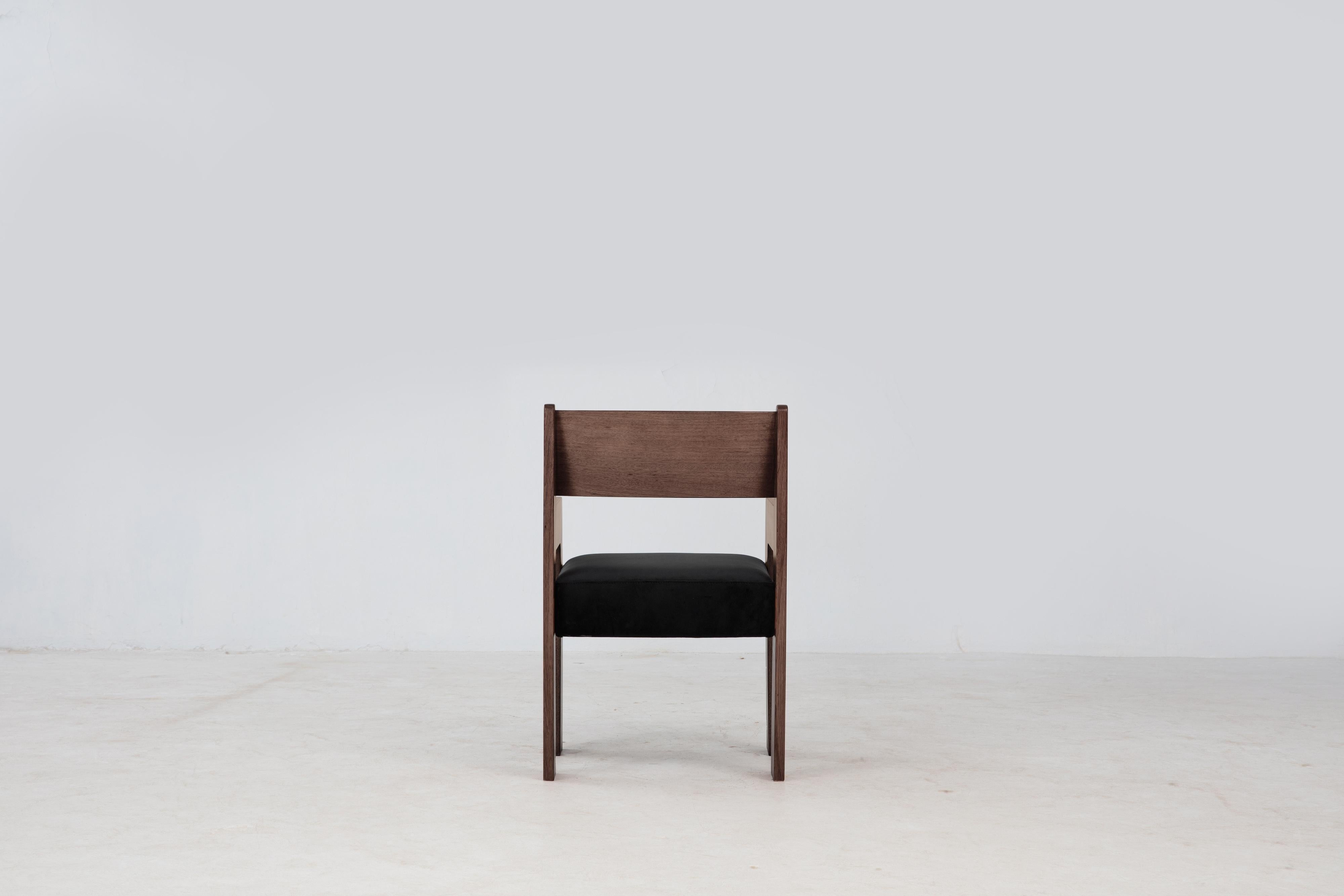 Reka Armchair, Minimalist Velvet and Wood Dining Chair in Cocoa/Black In New Condition For Sale In San Jose, CA