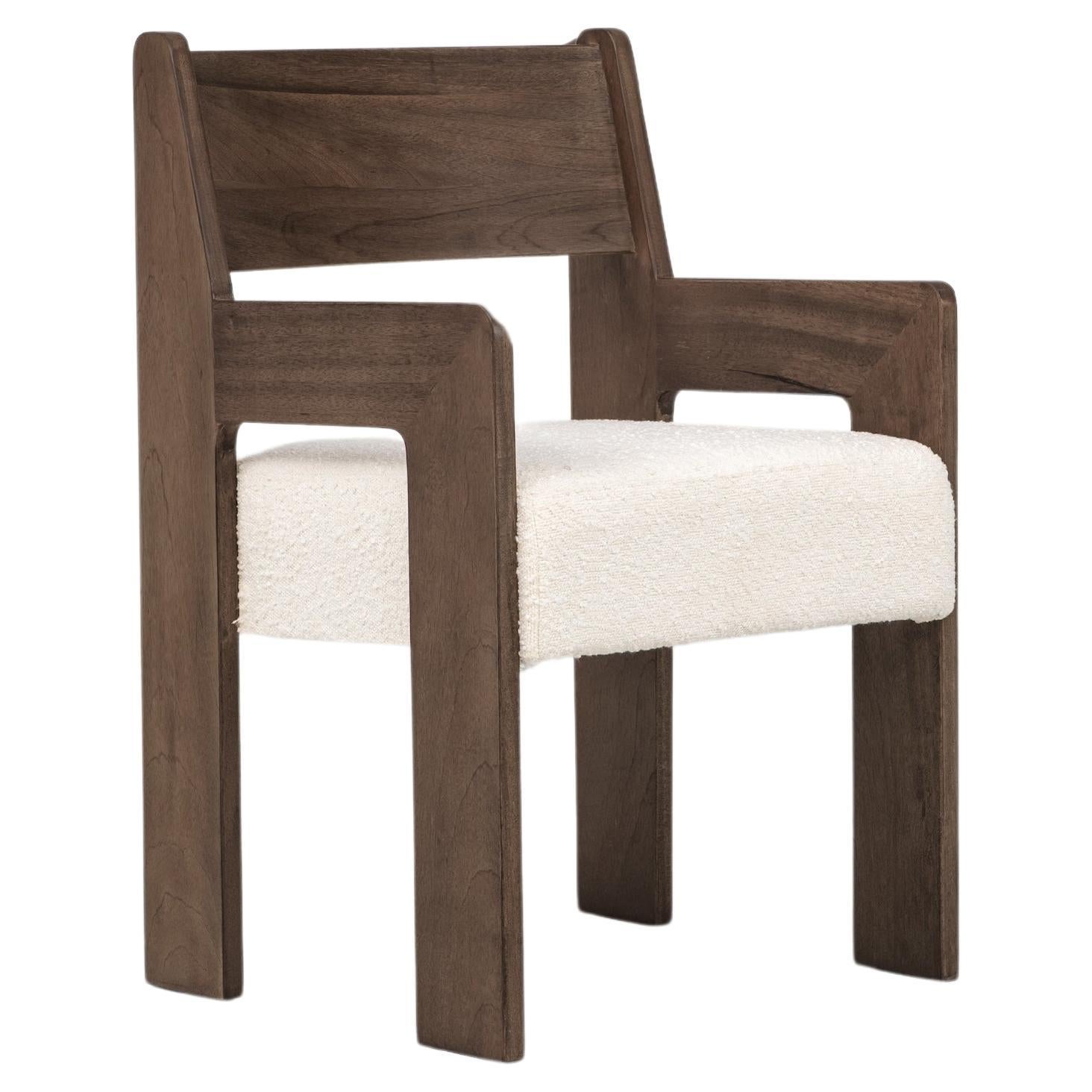Reka Armchair, Minimalist Velvet and Wood Dining Chair in Cocoa/Cream Bouclé For Sale