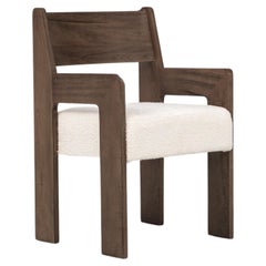 Reka Armchair, Minimalist Velvet and Wood Dining Chair in Cocoa/Cream Bouclé