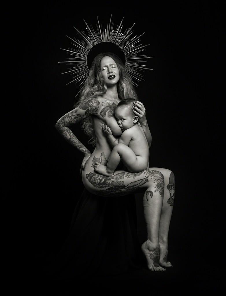 Reka Nyari Black and White Photograph - Nursing Madonna