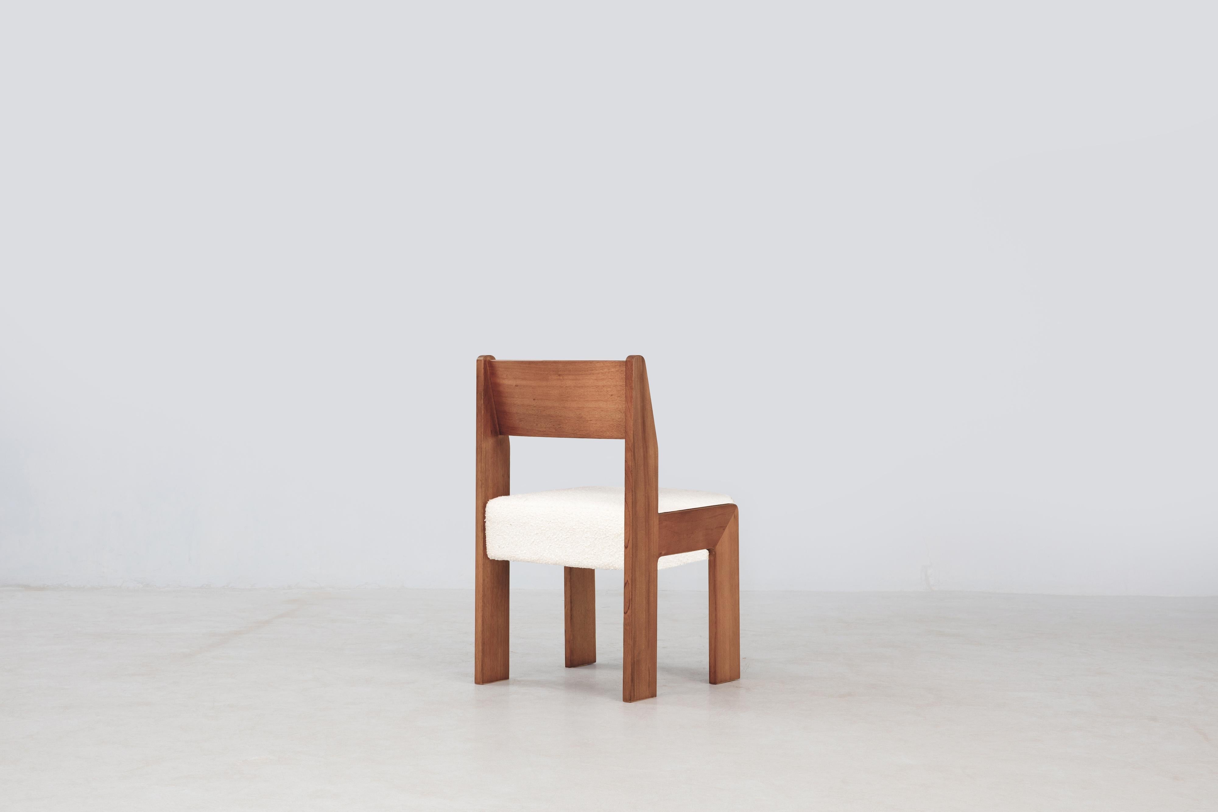 Joinery Reka Side Chair, Minimalist Velvet and Wood Dining Chair in Amber/Cream Bouclé For Sale