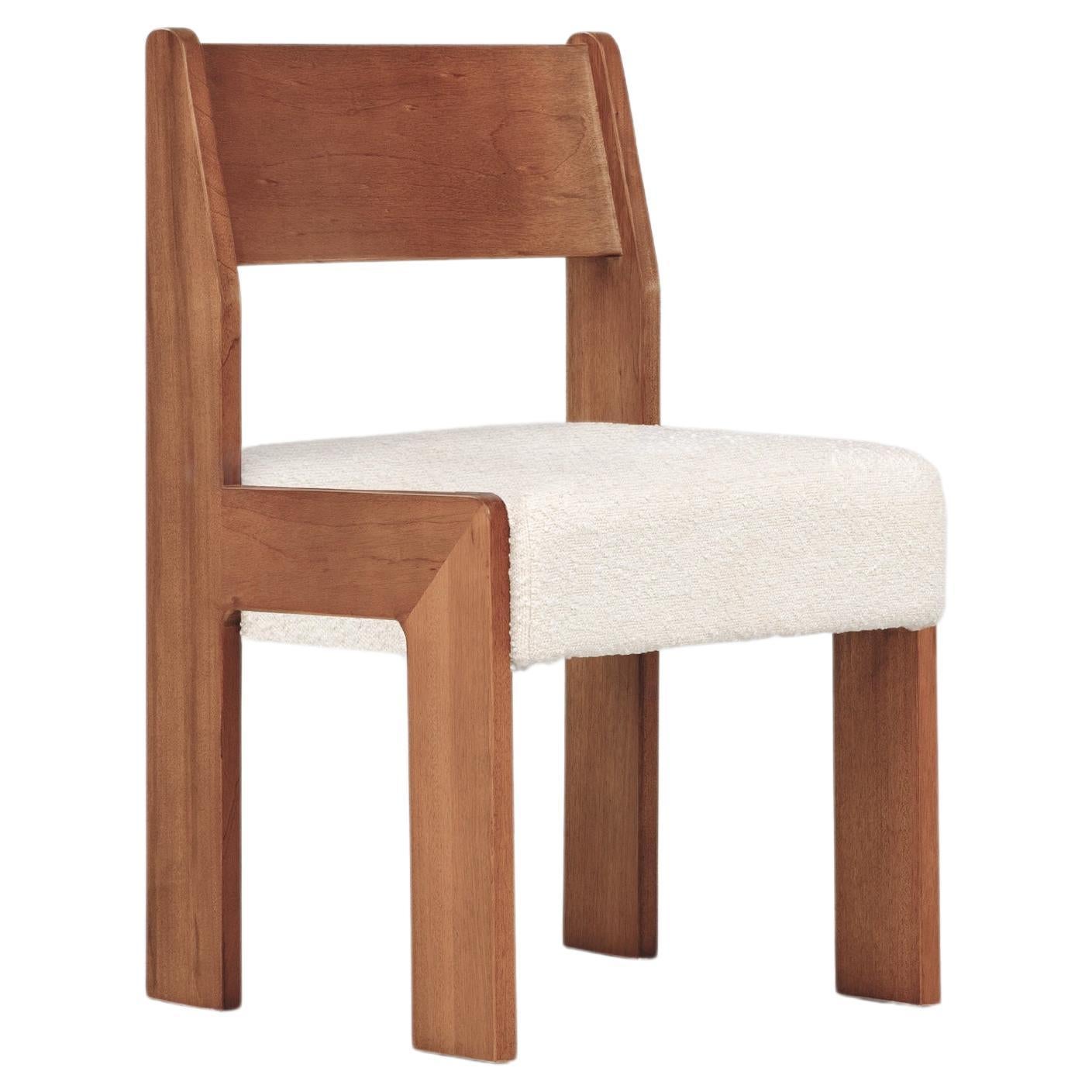 Reka Side Chair, Minimalist Velvet and Wood Dining Chair in Amber/Cream Bouclé