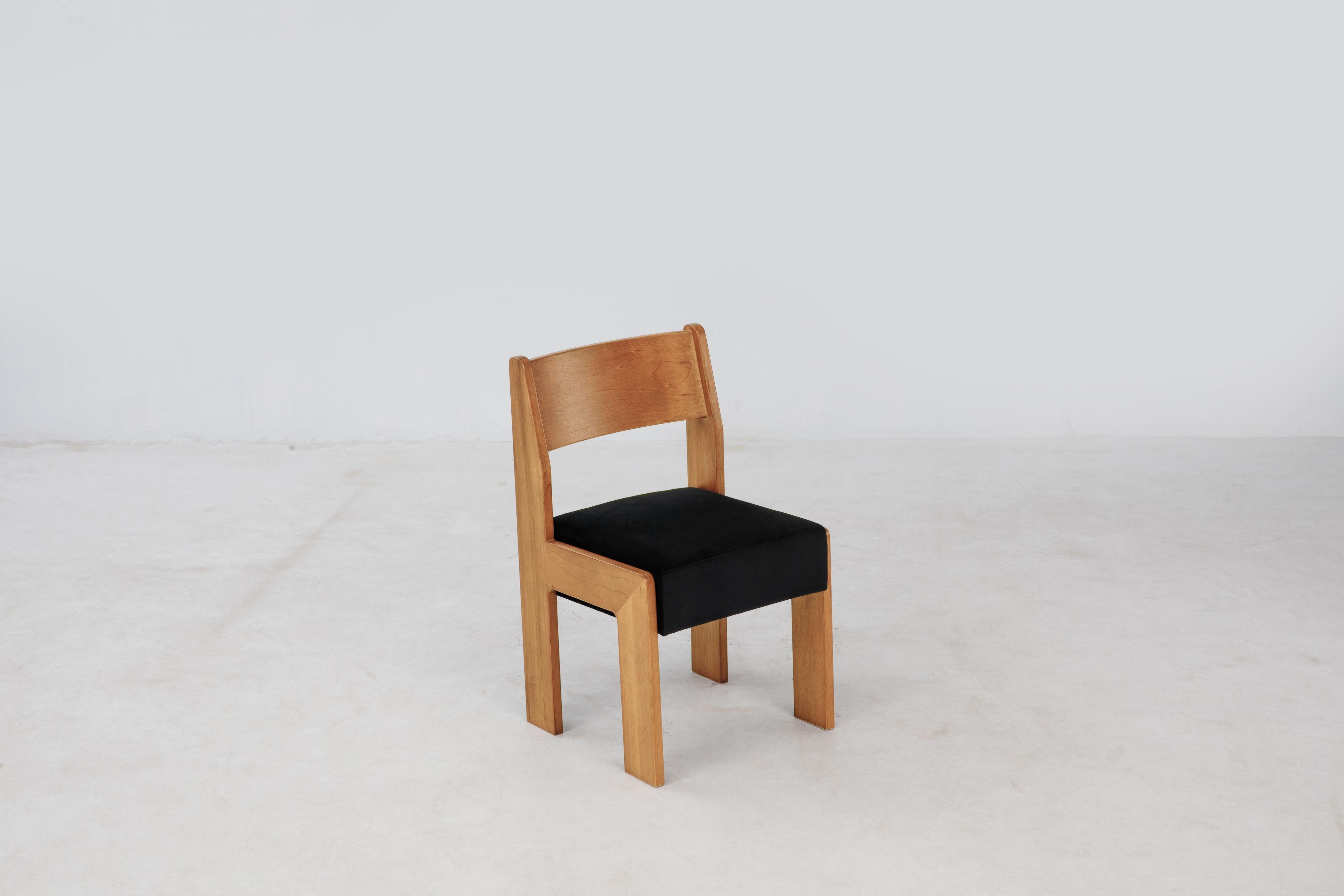 Joinery Reka Side Chair, Minimalist Velvet and Wood Dining Chair in Clay/Black For Sale