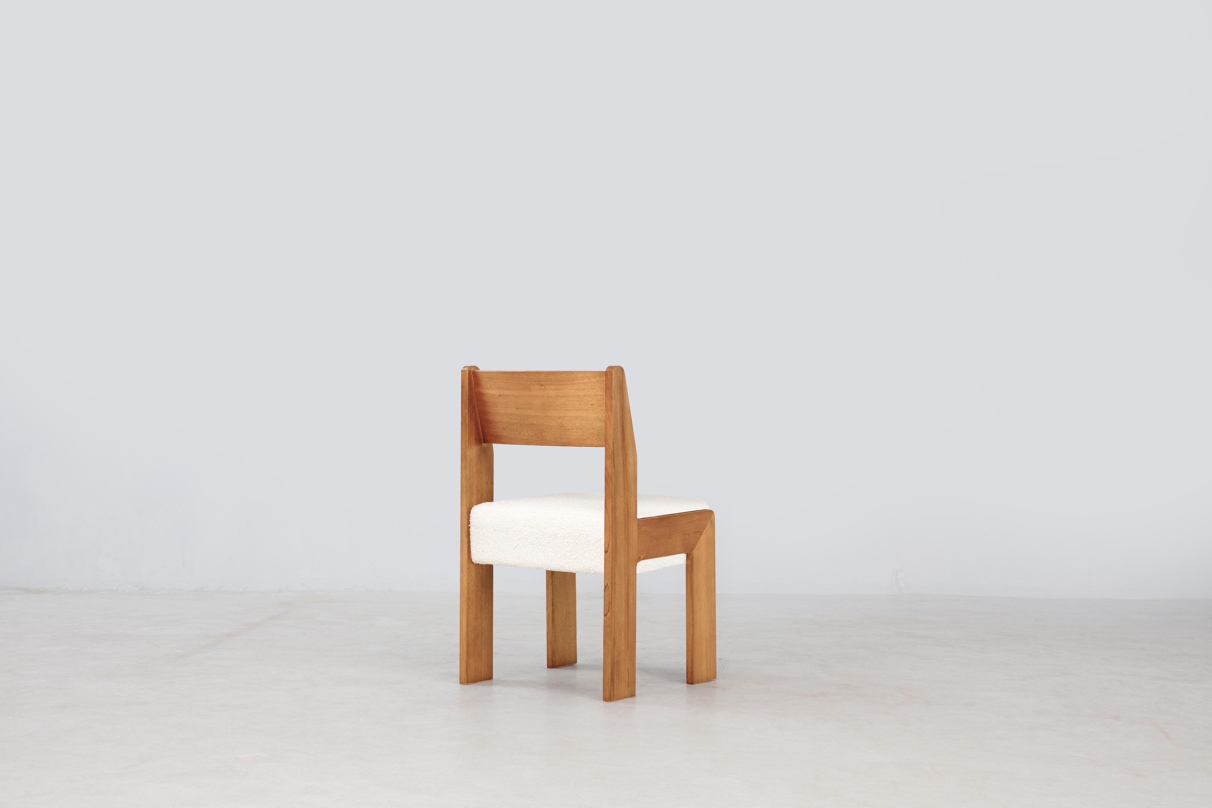 Joinery Reka Side Chair, Minimalist Velvet and Wood Dining Chair in Clay/Cream Bouclé For Sale