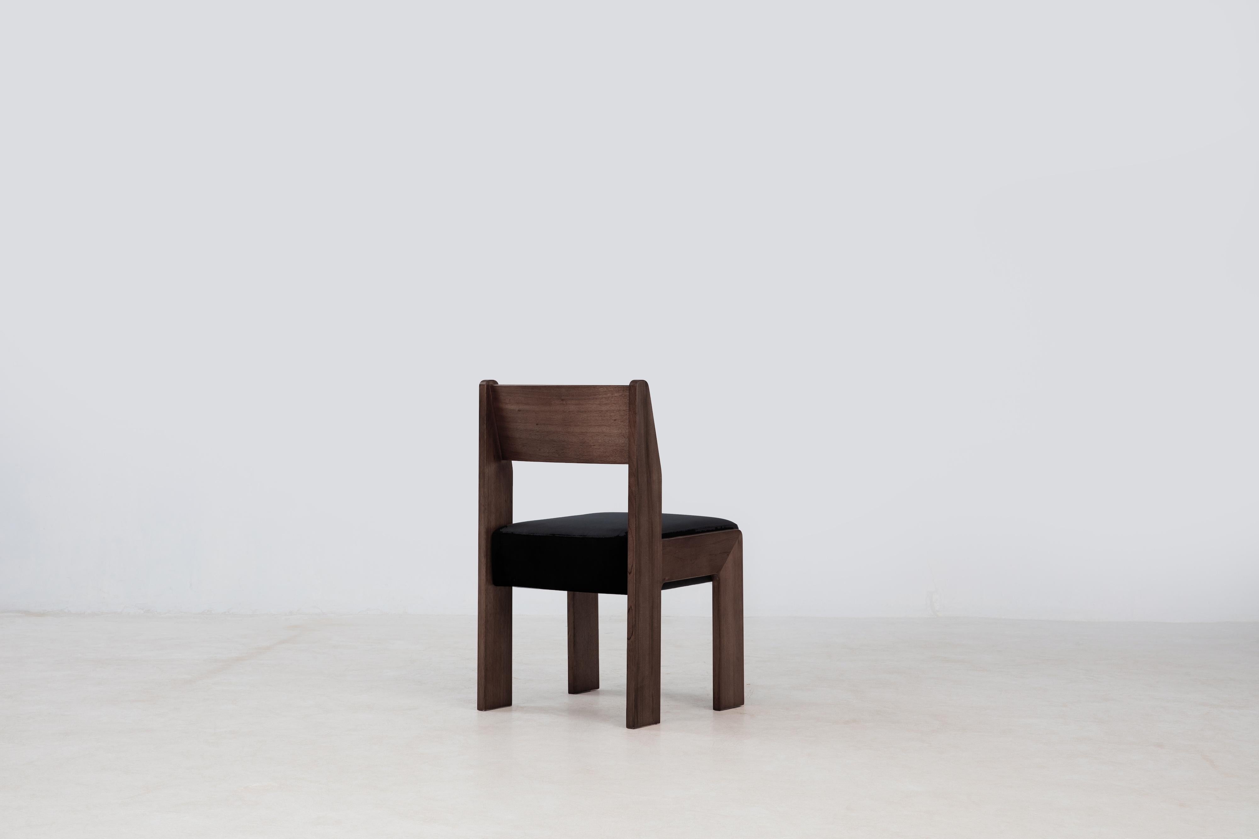 Joinery Reka Side Chair, Minimalist Velvet and Wood Dining Chair in Cocoa/Black For Sale
