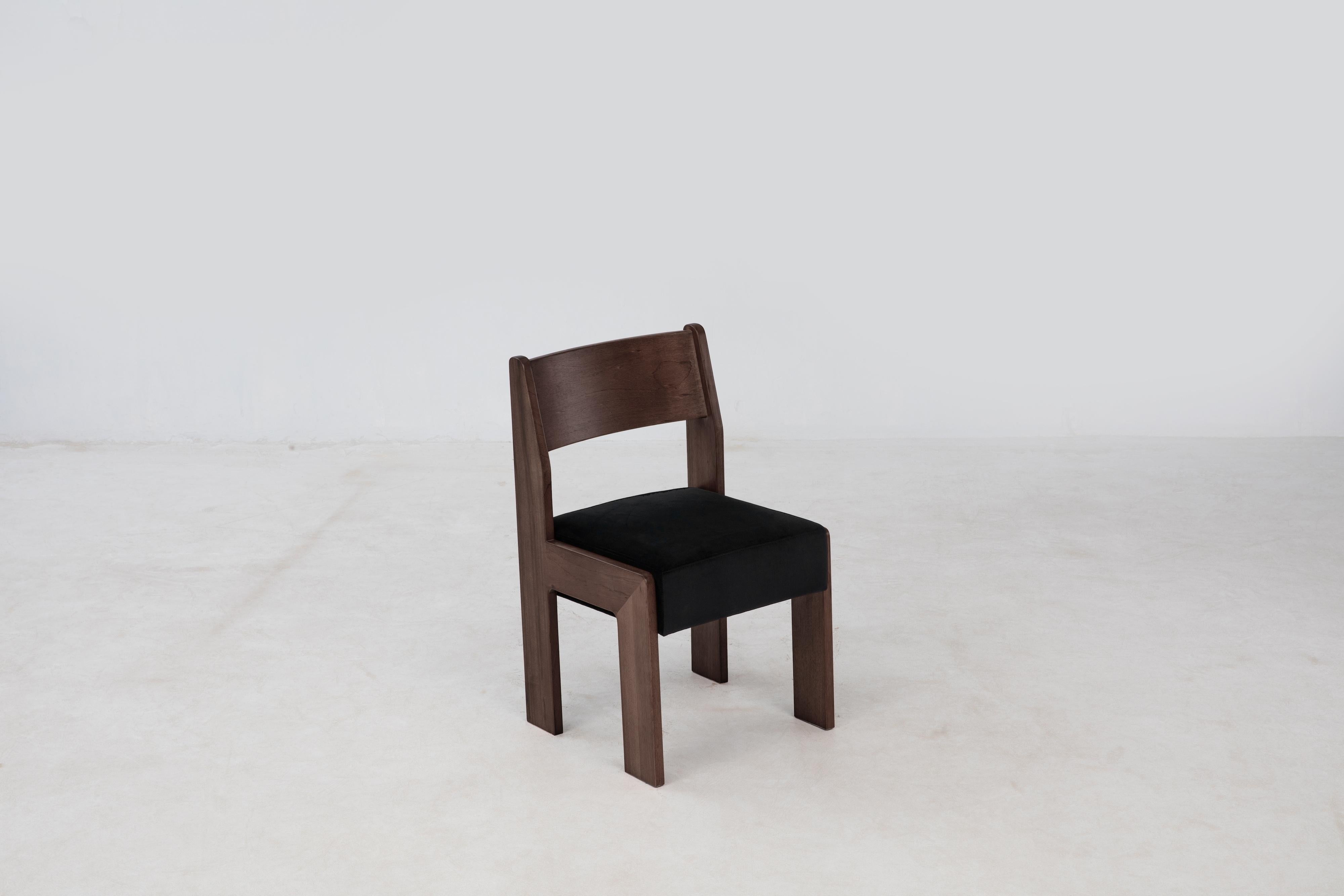 Reka Side Chair, Minimalist Velvet and Wood Dining Chair in Cocoa/Black In New Condition For Sale In San Jose, CA