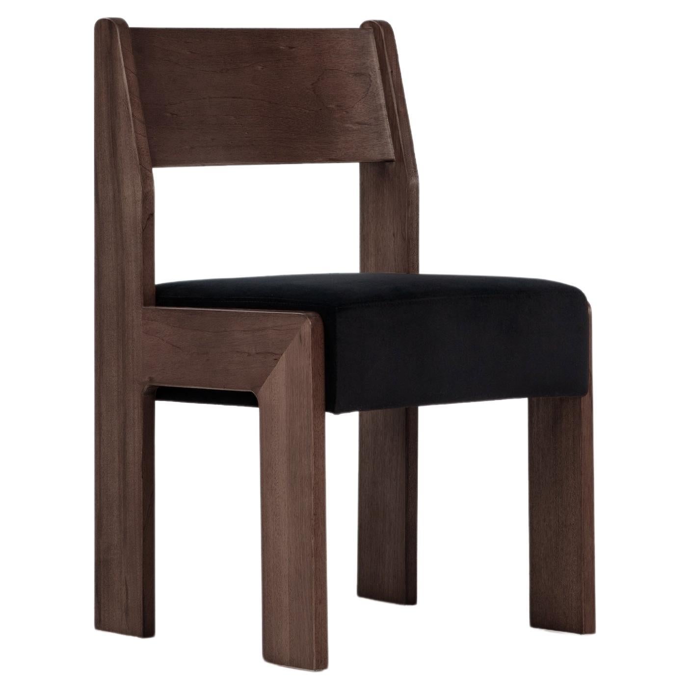 Reka Side Chair, Minimalist Velvet and Wood Dining Chair in Cocoa/Black