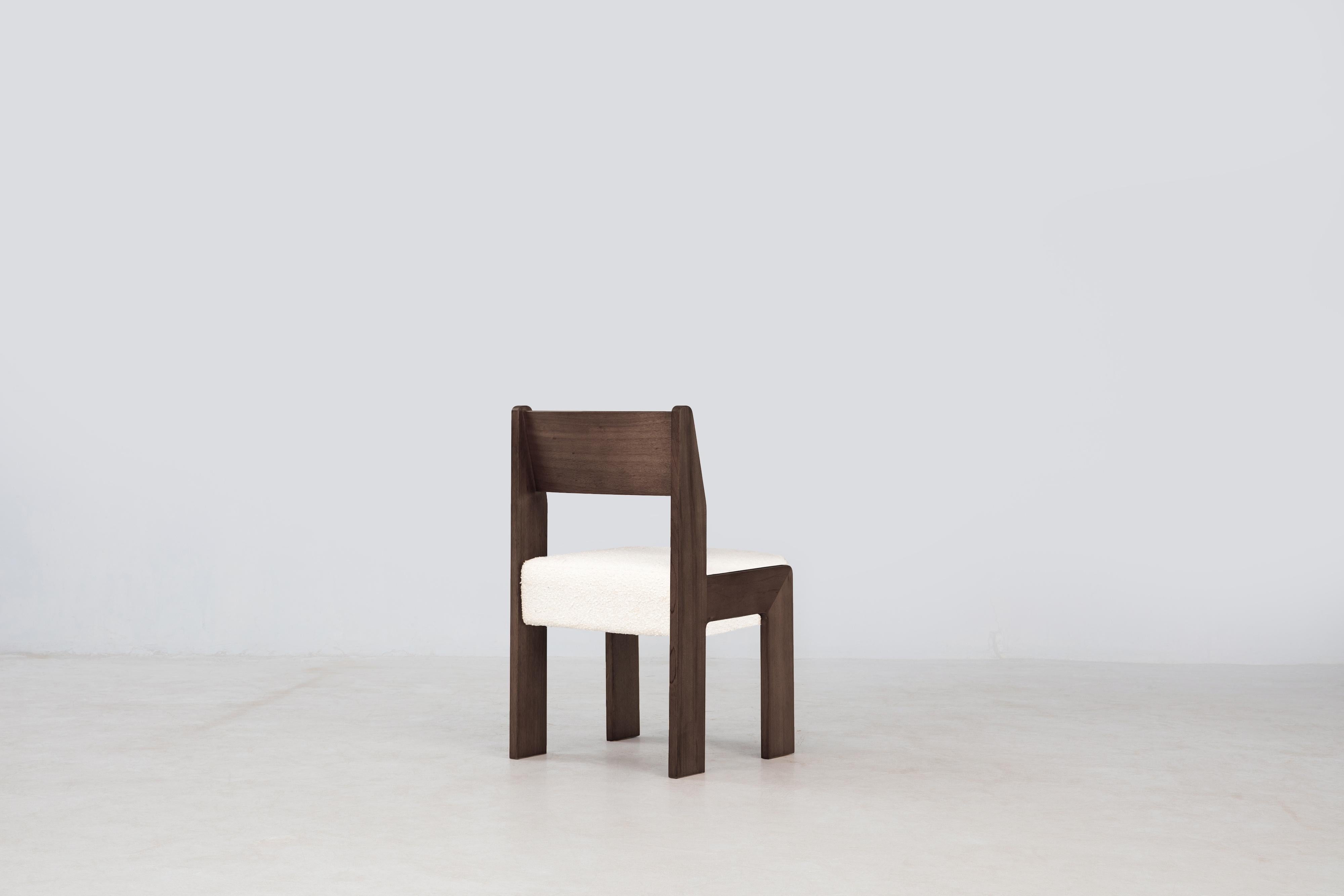 Joinery Reka Side Chair, Minimalist Velvet and Wood Dining Chair in Cocoa/Cream Bouclé For Sale