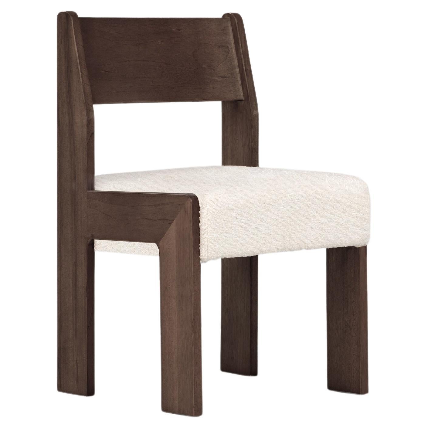 Reka Side Chair, Minimalist Velvet and Wood Dining Chair in Cocoa/Cream Bouclé For Sale