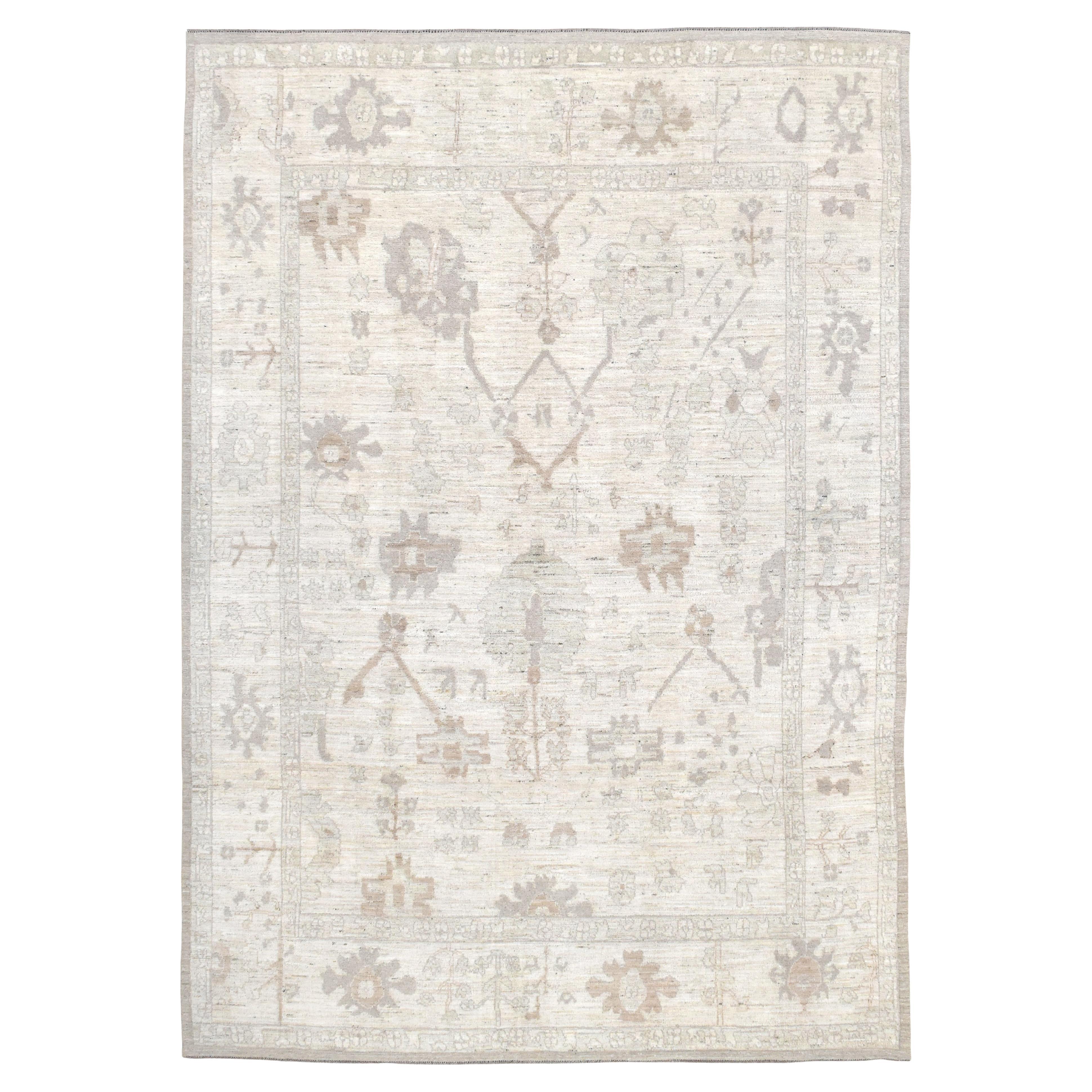 Einzigartiger Oushak-Wollteppich mit entspanntem Muster 10'2''x14'3''
