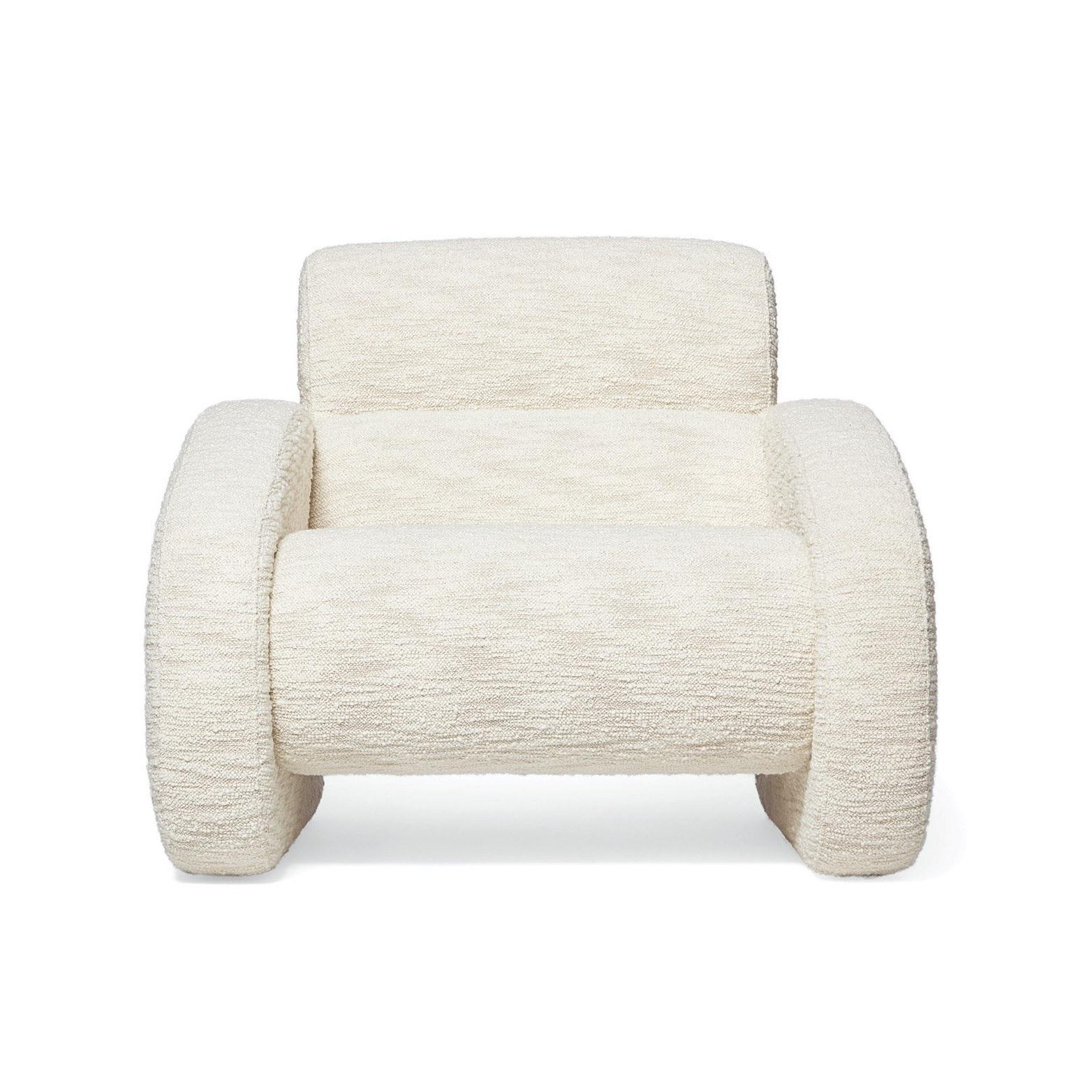 Armchair featuring an enveloping composition of shapes, it’s thorough embrace is perfect for relaxed seating. The arms support the light structure, as the curvy elements of the seat and back make it a statement design that does not compromise