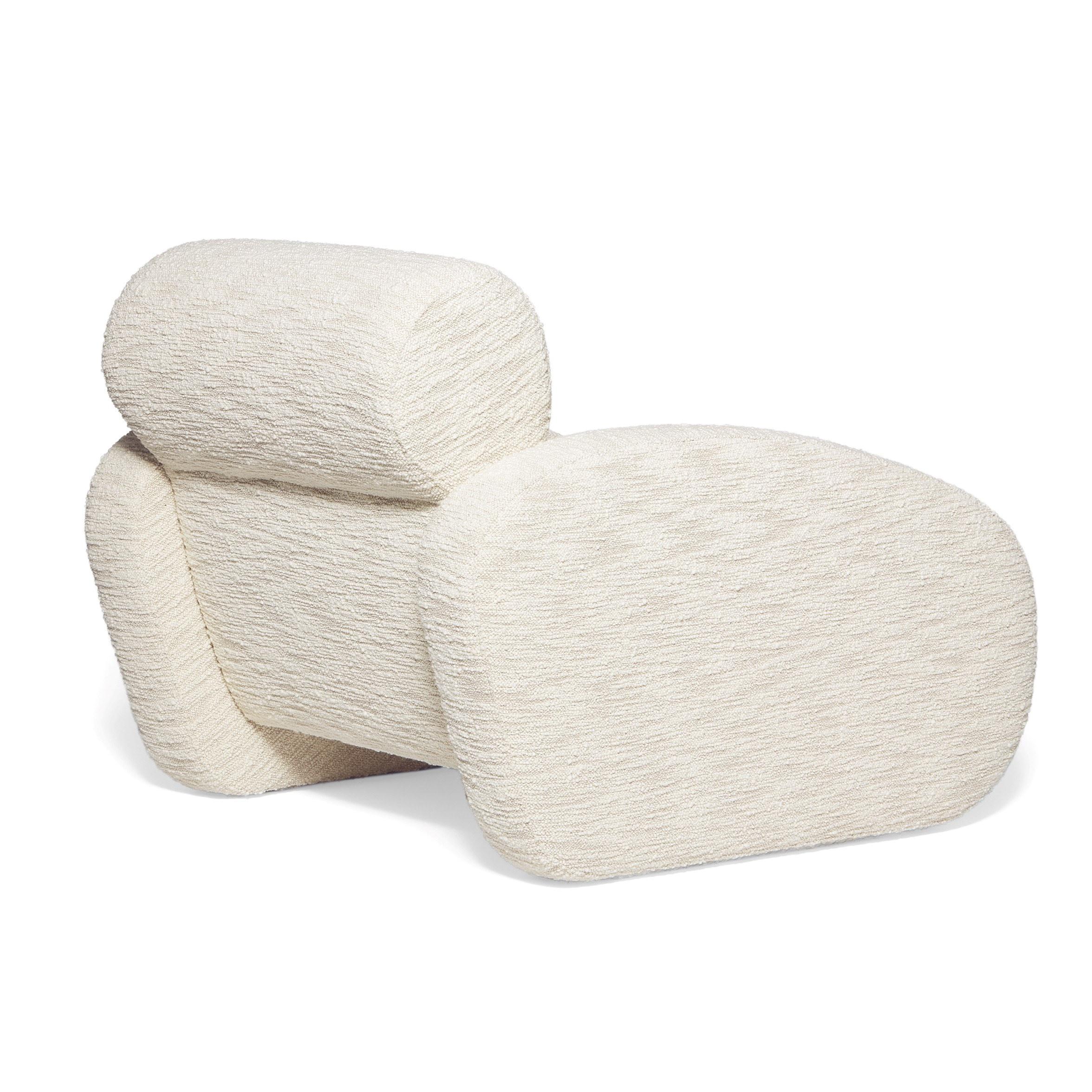 Portuguese Relaxing Bouclé Armchair with Curvy Silhouette For Sale